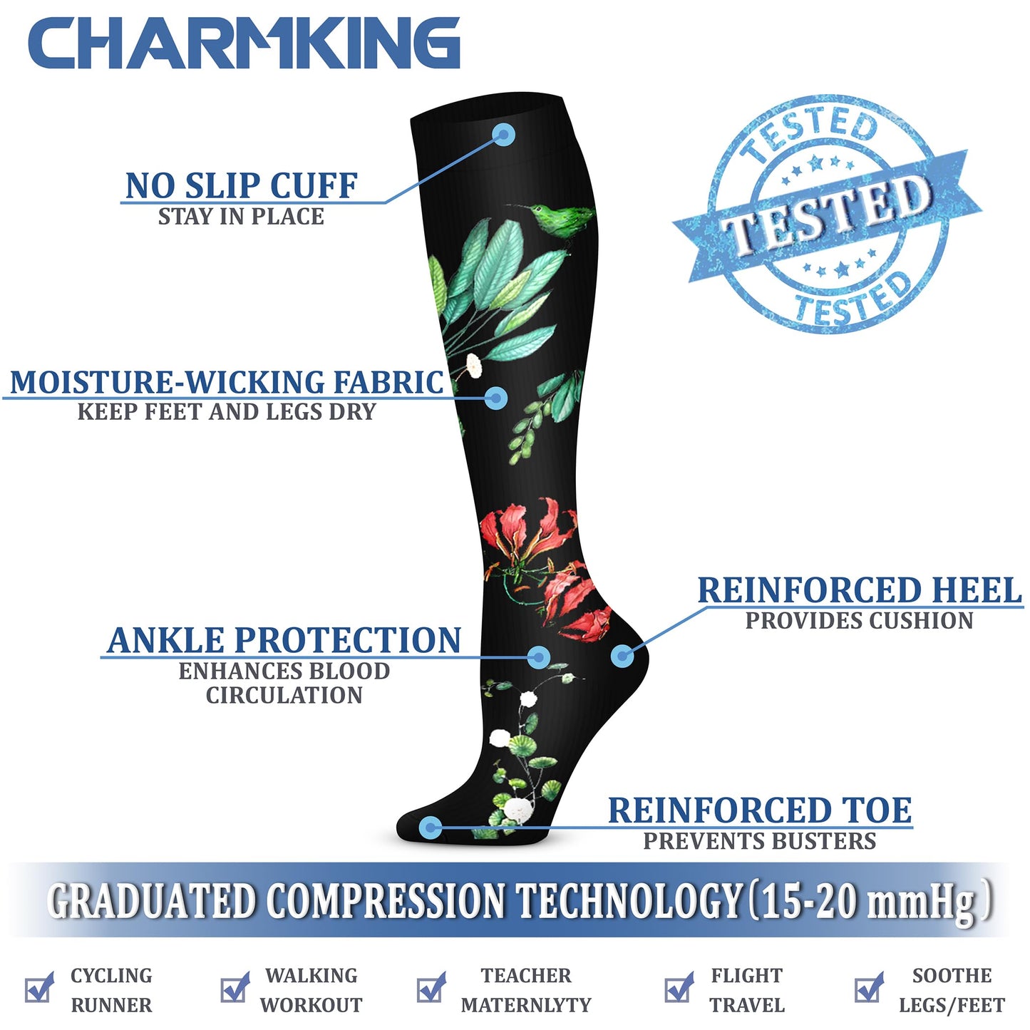 CHARMKING Compression Socks for Women & Men Circulation (3 Pairs) 15-20 mmHg is Best Athletic for Running, Flight Travel, Support, Cycling, Pregnant - Boost Performance, Durability (S/M, Multi 65)