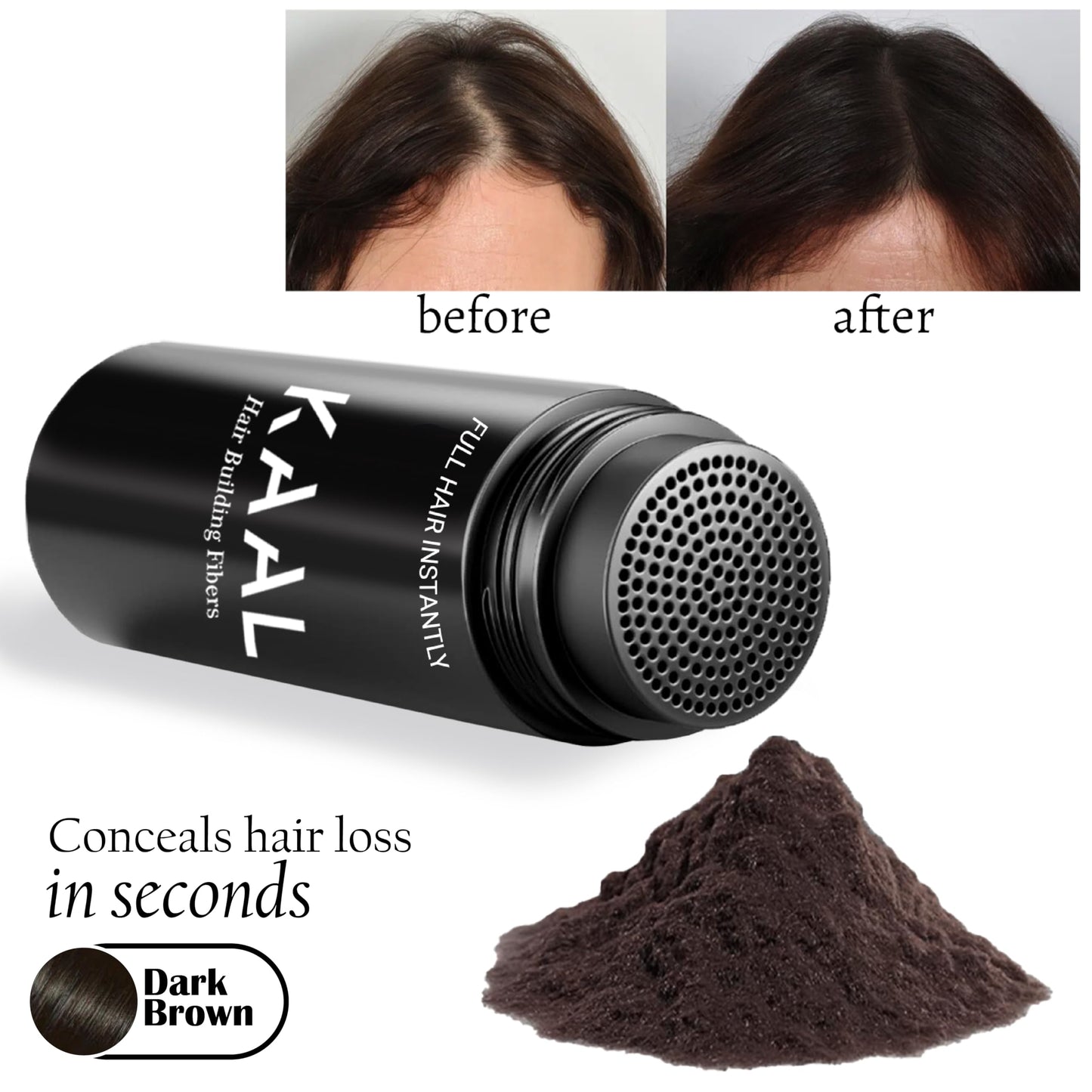 KAAL Hair Fiber, Hair Fibers for Thinning Hair for Women & Men, (0.97 oz, Dark Brown) Hair Building Fibers, Completely Conceals Hair Loss in 15 Sec - 8 Shades for Men Women, Instantly Thicker