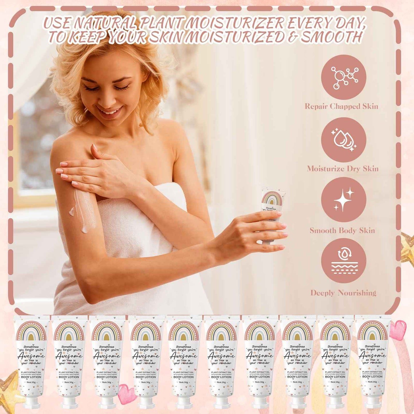 Yaryang 24 Pcs Christmas Mini Body Lotion Gifts Bulk for Dry Skin Travel Size Rainbow Body Cream Christmas Appreciation Gifts Moisturizing Lotion Xmas Stocking Stuffers for Women Ladies Nurse