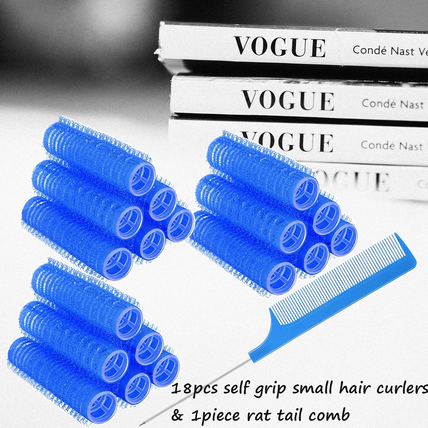 MOODKEY 18PCS Self Grip Small Hair Curlers Heatless Roller Hair Curlers Pro Salon Hairdressing Curler DIY Curly Hairstyle Hair Rollers Tools Rat Tail Comb for Women Medium Short Hair(0.8 x 2.4 Inch)
