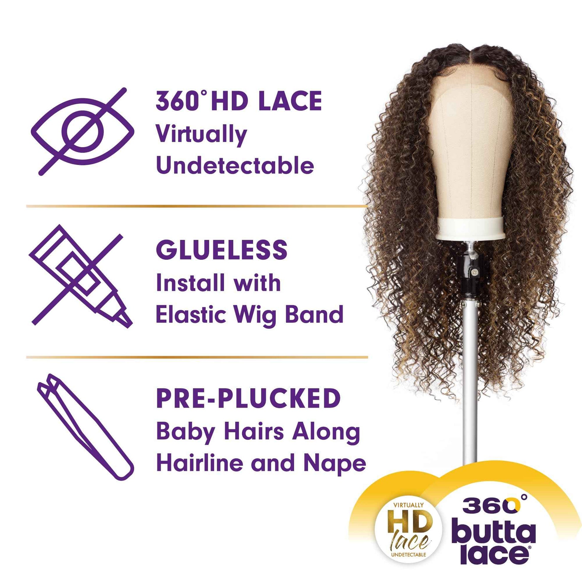 Sensationnel Butta 360 Lace Wigs - Unit 6 Wider Parting 360 Degree Lace Glueless Synthetic Preplucked Hairline (1 JETBLACK)