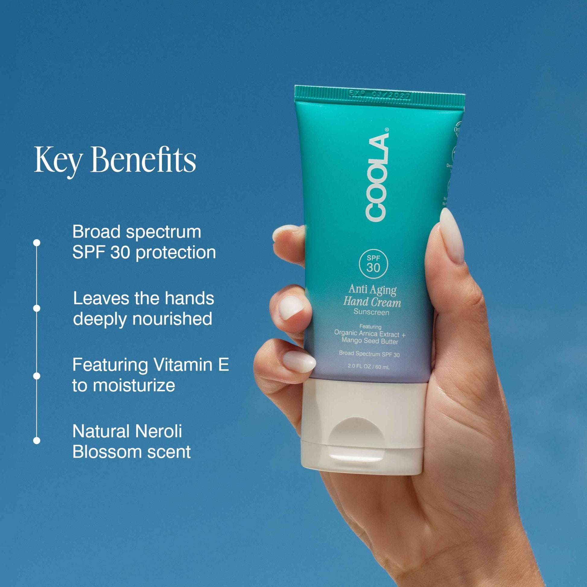 COOLA Anti-Aging Hand Cream with SPF 30, Dermatologist Tested Sunscreen, Mango Seed Butter, Vitamin E, Organic Arnica, Deeply Nourishing, Visibly Smooths Skin, 2 Fl Oz