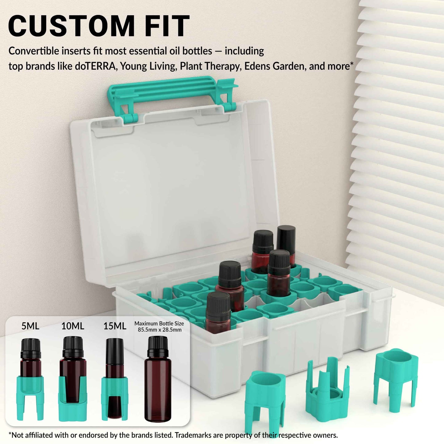 GPG2 Essential Oil Organizer for 35 Bottles, Hard Shell Storage Case with Shelf Display Lid & Travel Handle, Fits 5ml/10ml/15ml, Roller Bottles, Compatible with Top Brands, Teal