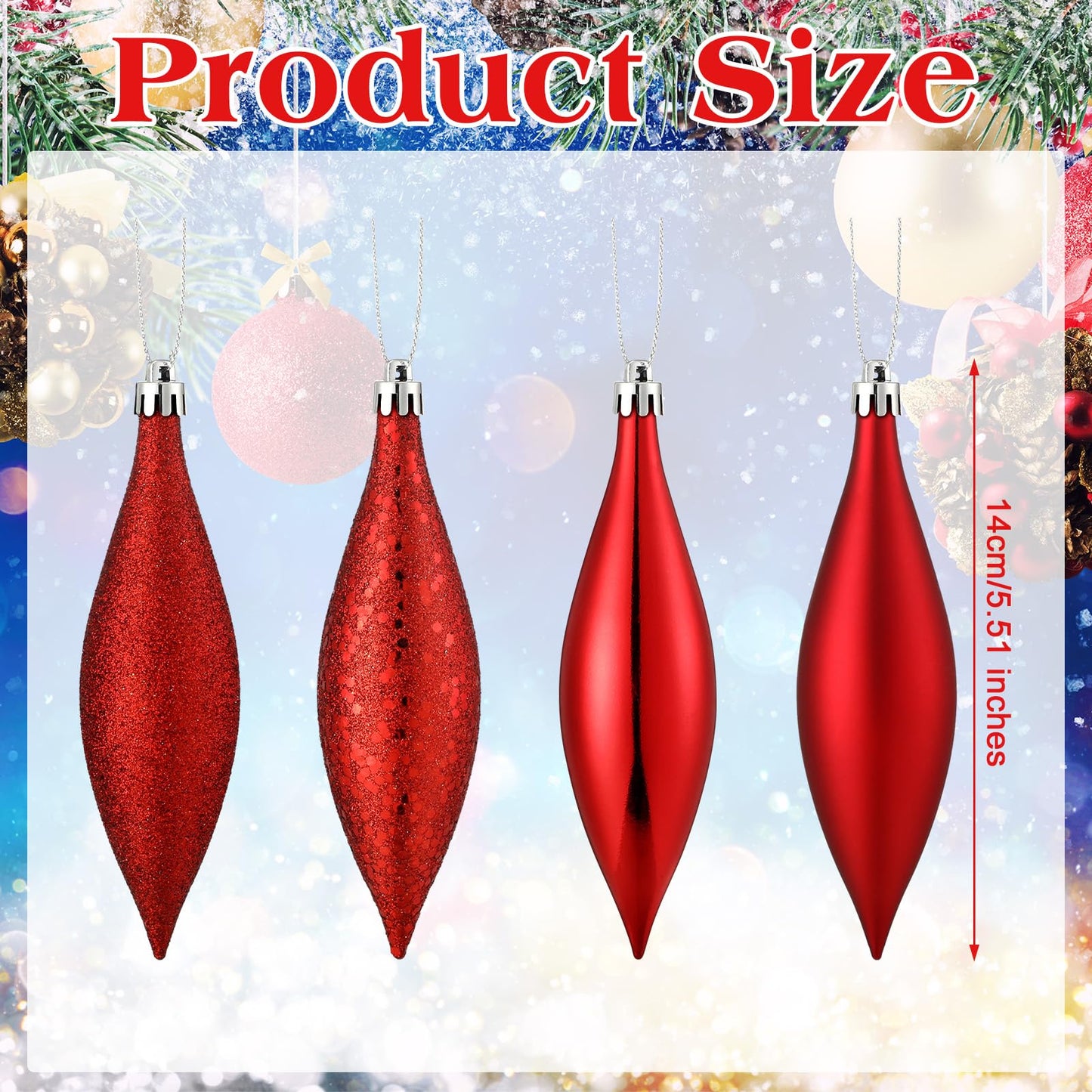 Soaoo 16 Pcs Plastic Finial Drop Valentine Ornaments Decorative Hanging Ornaments Shiny, Matte, Glitter and Sequin Finishes Shatterproof for Valentine Tree Decor Wedding Party Xmas Holiday(Red)