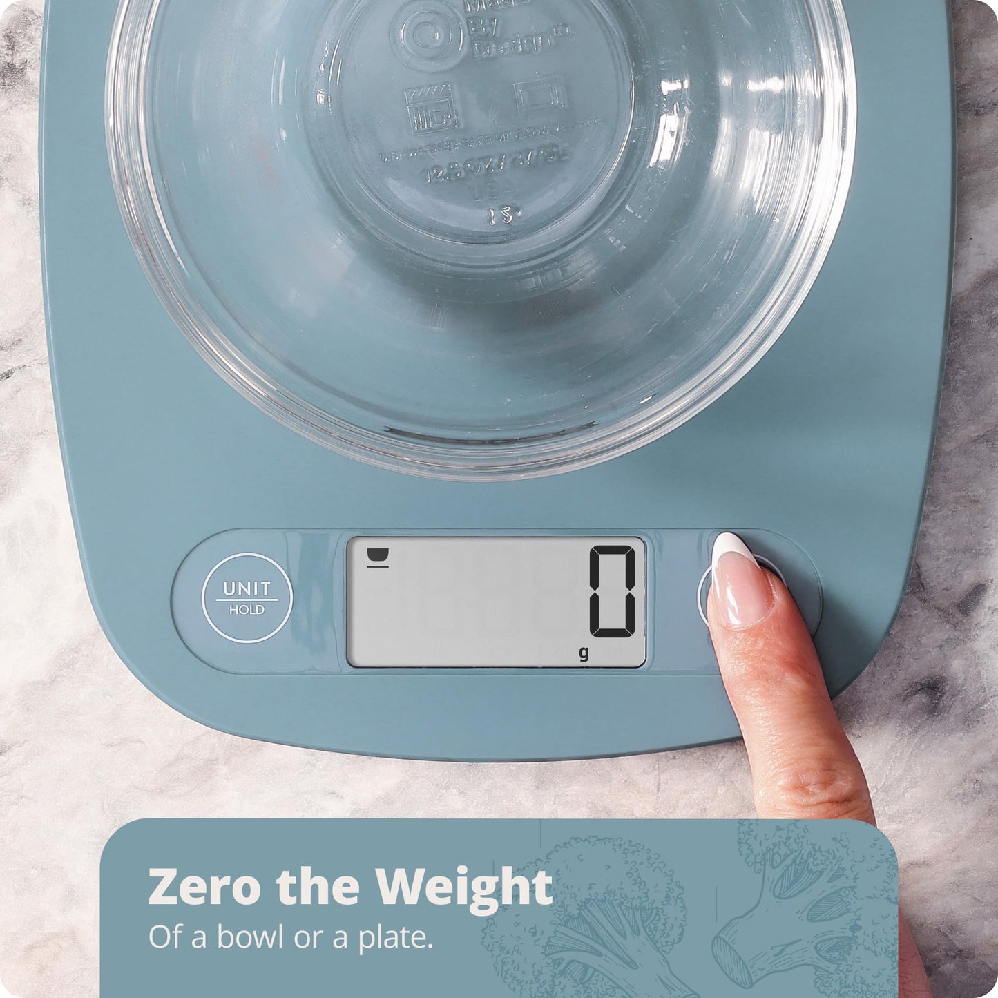 Greater Goods Digital Kitchen Scale - Cooking, Baking, Meal and Food Prep Scale, Weighs in Grams, Pounds and Ounces, Stone Blue