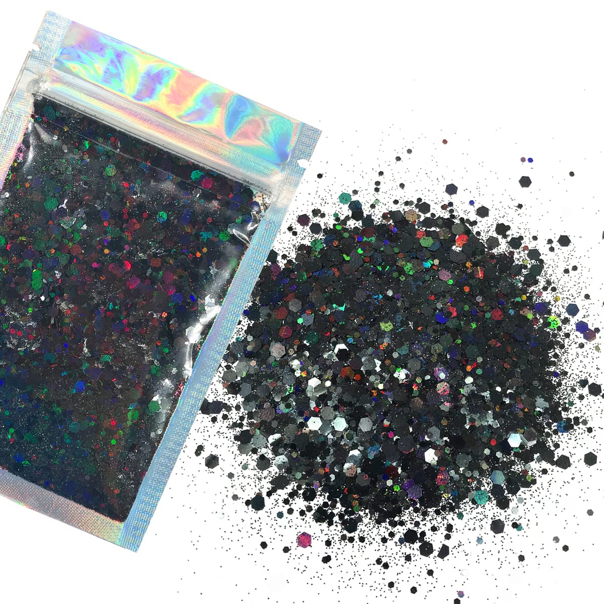 Black Glitter - 15G Chunky Face Glitter, Hair Glitter, Eye Glitter and Body Glitter. Rave Glitter, Festival Accessories, Cosmetic Glitter Makeup. Loose Glitter Set