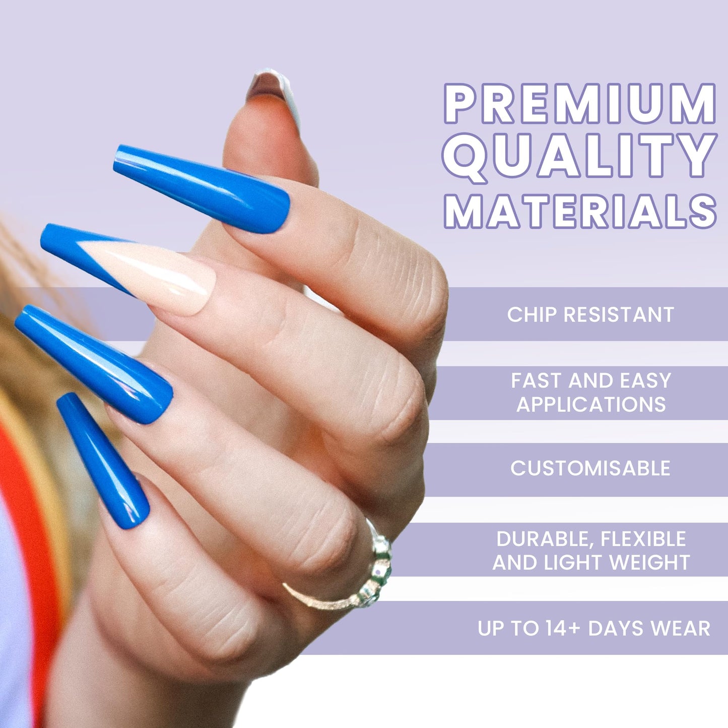 Allkem Press On Nails - Blue Mani Glossy Extra Long Ballerina 2 Set Bundle | 10 sizes - 20 pcs False Nails Full Cover Nail Kit with Glue