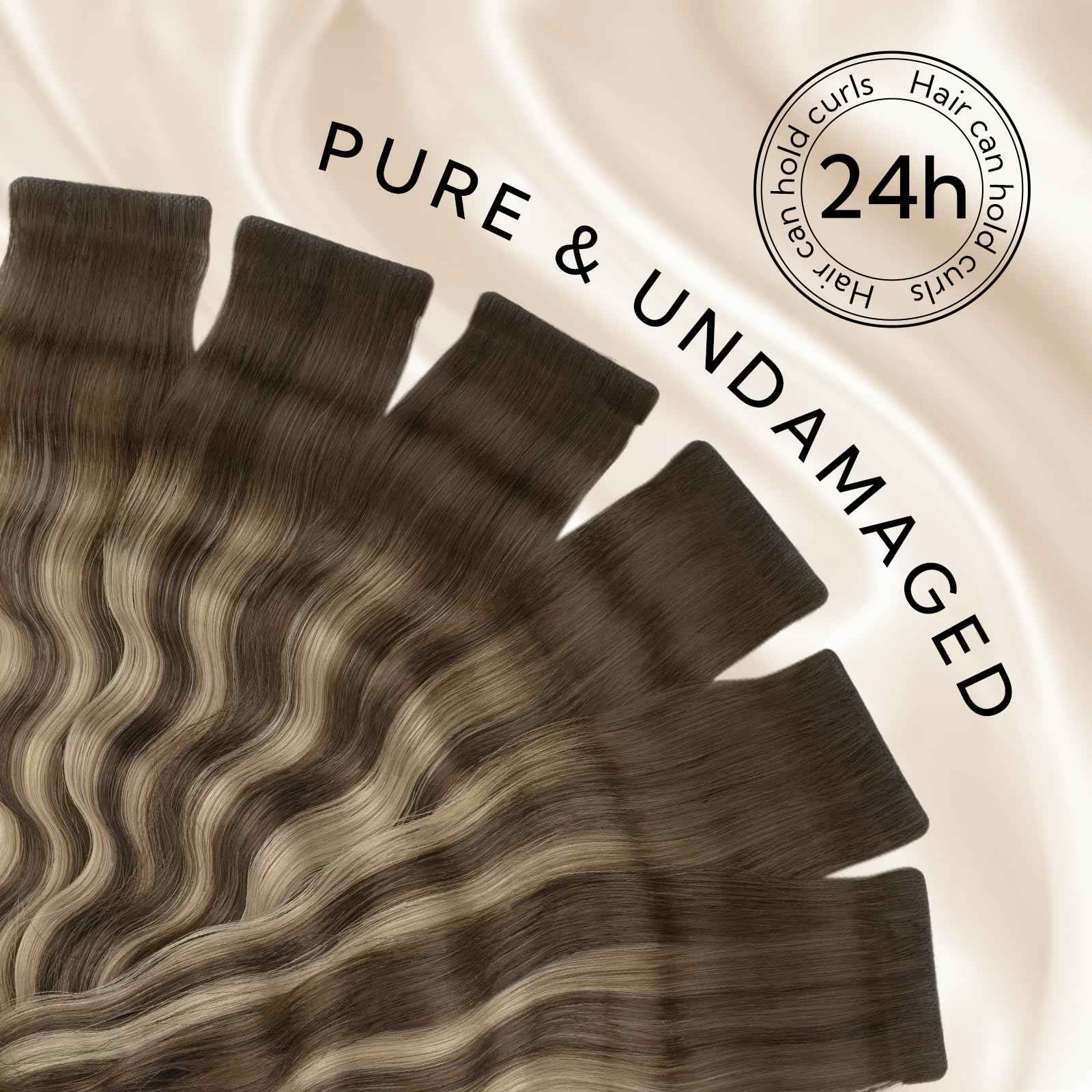 HOTBANANA Invisi Edge Tape in Hair Extensions Human Hair, 10inch 30g 20pcs Balayage Chocolate Brown to Honey Blonde Invisible Tape in Extensions Straight Seamless Real Remy Hair Injected