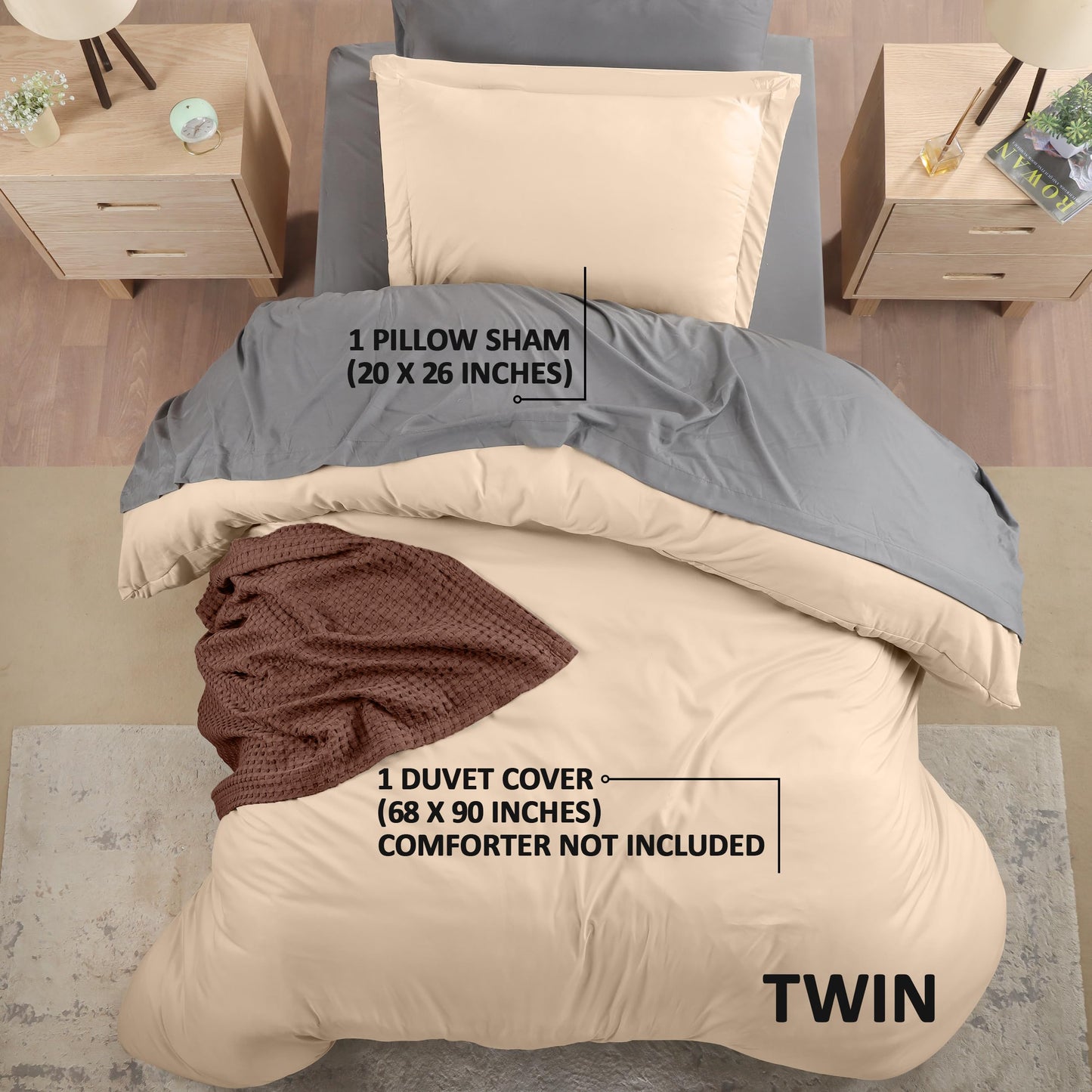 Utopia Bedding Duvet Cover Twin Size - 1 Duvet Cover with 1 Pillow Sham - 2 Pieces Bedding Duvet Cover with Zipper Closure - Soft Brushed Microfiber, 68 X 90 Inches (Twin/Twin XL, Beige)