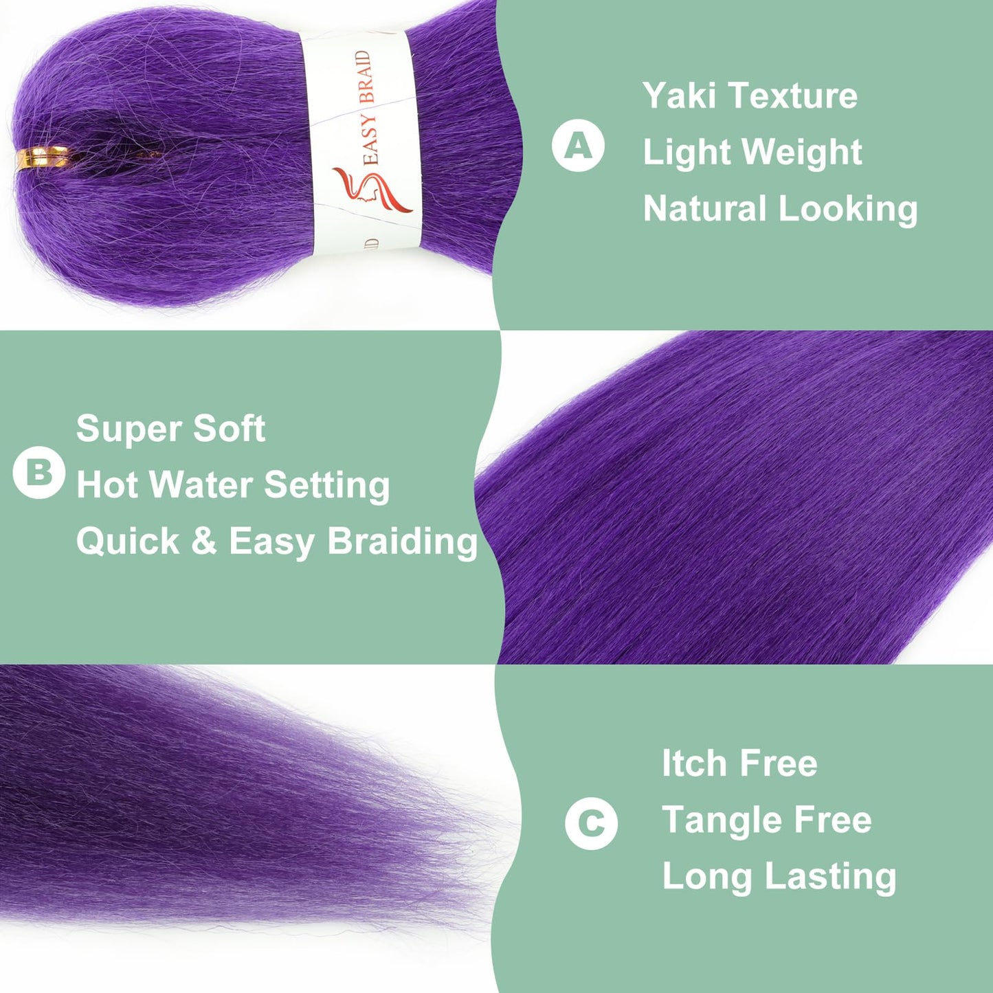 Purple Braiding Hair Pre stretched 14 Inch 3 Packs Kanekalon Pre-stretched Braiding Hair EZ Braid Yaki Texture Synthetic Hair Extensions for Crochet Box Braids