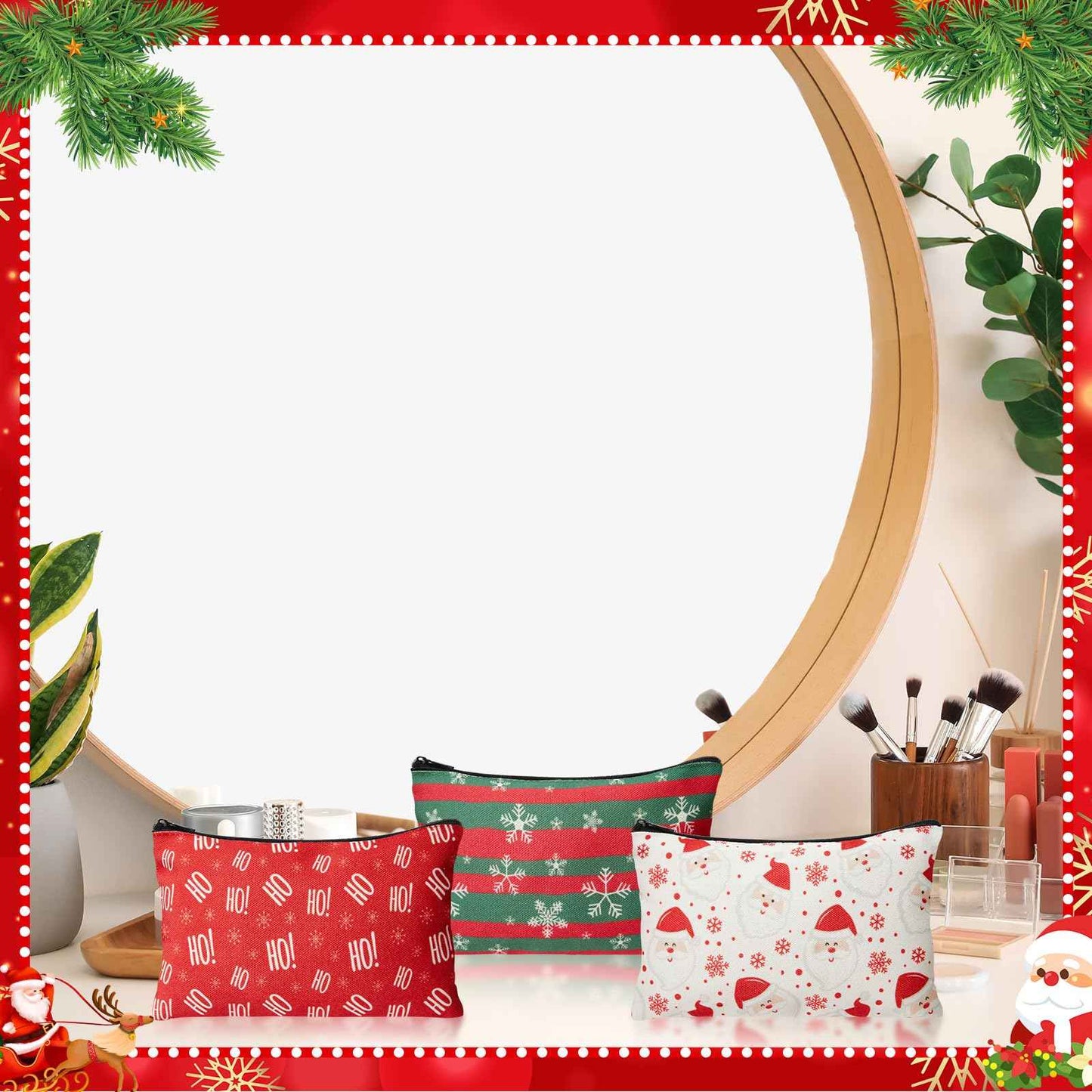 Meanplan 24 Pcs Christmas Makeup Bags Bulk Gifts Holiday Cosmetics Storage Bags Xmas Tree Santa Snowman Candy Cane Purse Double Sided Zipper Pouch for Women Travel Holiday Goodie Present