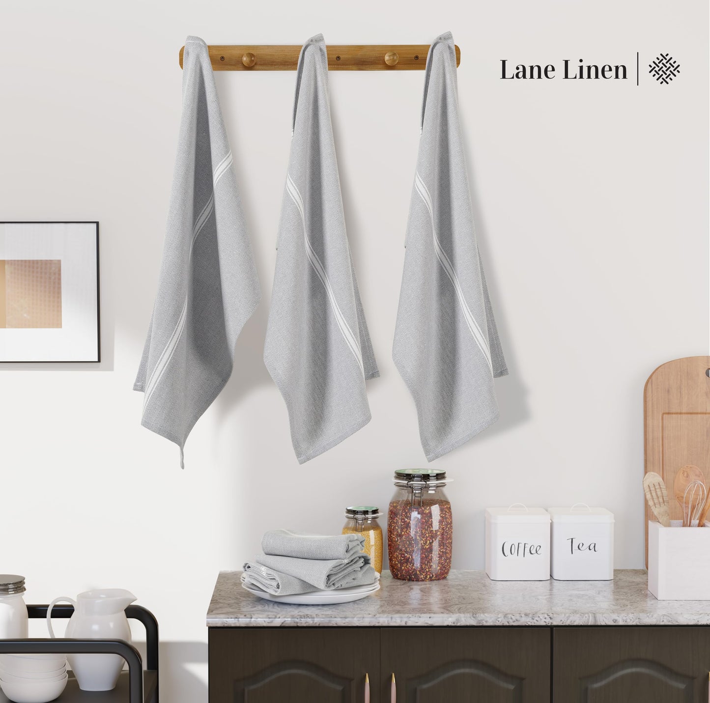 LANE LINEN Kitchen Towels Set - 100% Pure Cotton Dish Towels for Kitchen, Super Absorbent Kitchen Hand Towel, Grey Tea Towels, Soft & Durable Dish Cloths, Pack of 12 – 15”x25”, Grey Chambray