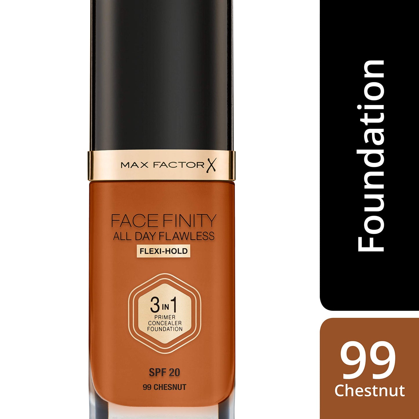 Max Factor Facefinity 3-in-1 All Day Flawless Liquid Foundation, SPF 20-99 Chestnut, 30 ml