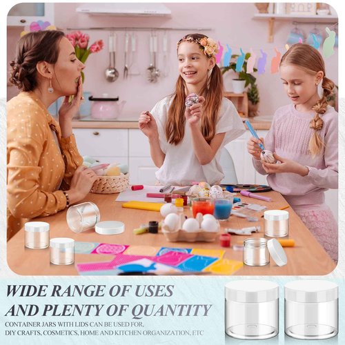 Patelai 48 Pack 2 oz Clear Plastic Jars with White Lids Empty Containers Round Clear Plastic Jars Wide-mouth Refillable Storage Organizers for Cosmetics Lotions Butters Slime Making and Food Storage