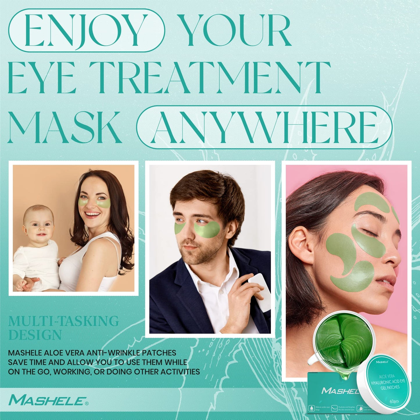 MASHELE Aloe Vera Eye Mask – 60 Pairs Eye Gels - Puffy Eyes and Dark Circles Treatment (Aloe Vera Gels)