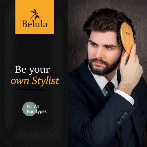 Belula Men's Hair Grooming Set: Boar Bristle Brush, Nylon Pin Brush, Wooden Comb, and Travel Bag for Styling