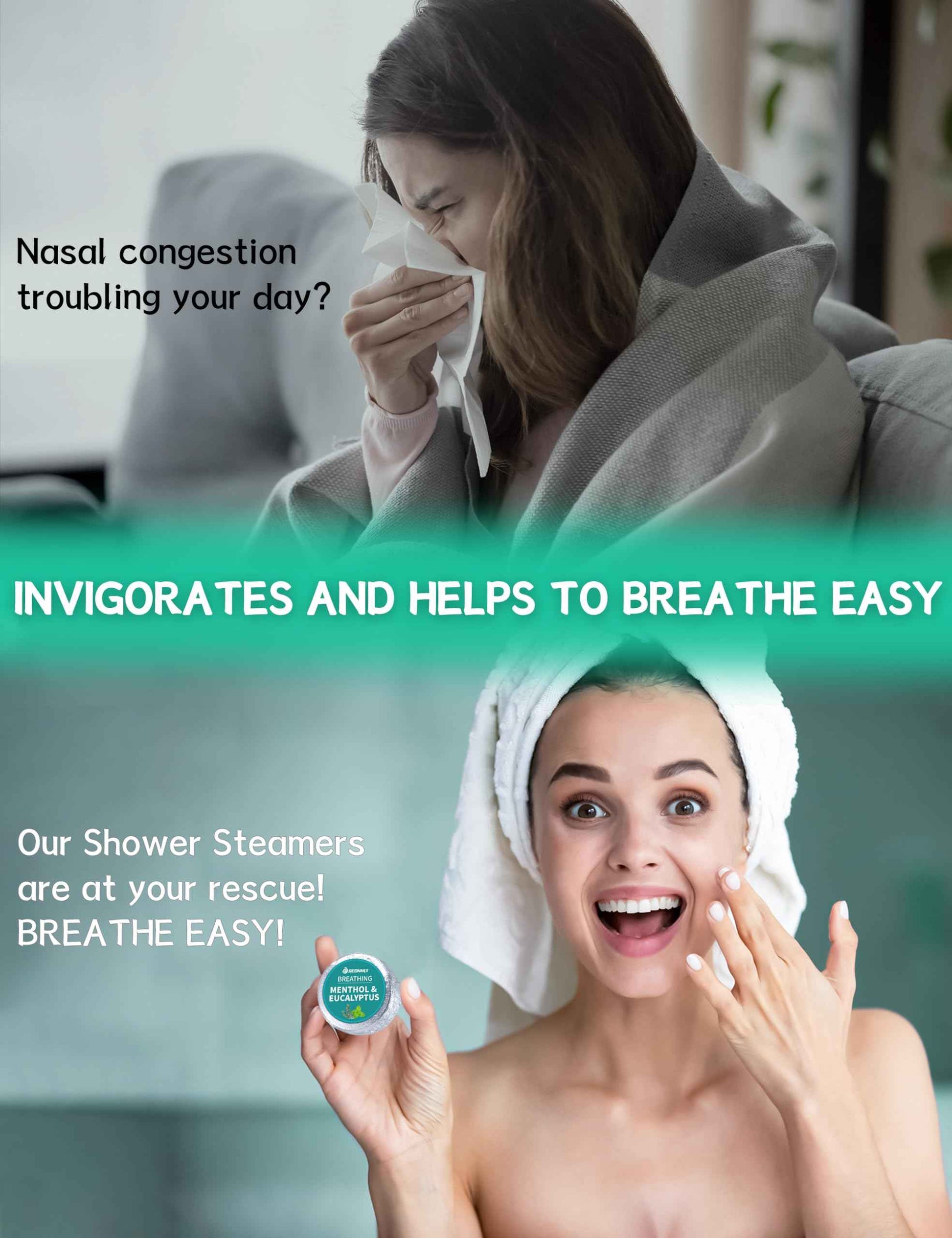 SEONNIX Shower Steamers Aromatherapy 15 Pack, Menthol & Eucalyptus Shower Bombs with Natural Essential Oils, Quick Relief Nasal Congestion, Relaxation & Self Care Gifts for Women & Men