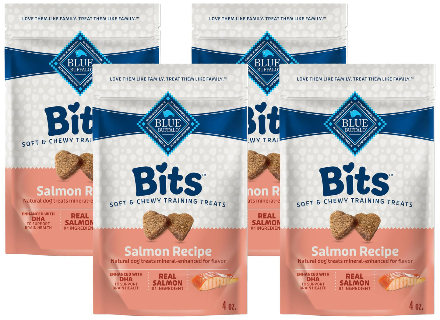 Blue Buffalo Bits Soft Dog Treats for Training, Made with Natural Ingredients & Enhanced with DHA, Savory Salmon Recipe, 4-oz. Bag (Pack of 4)