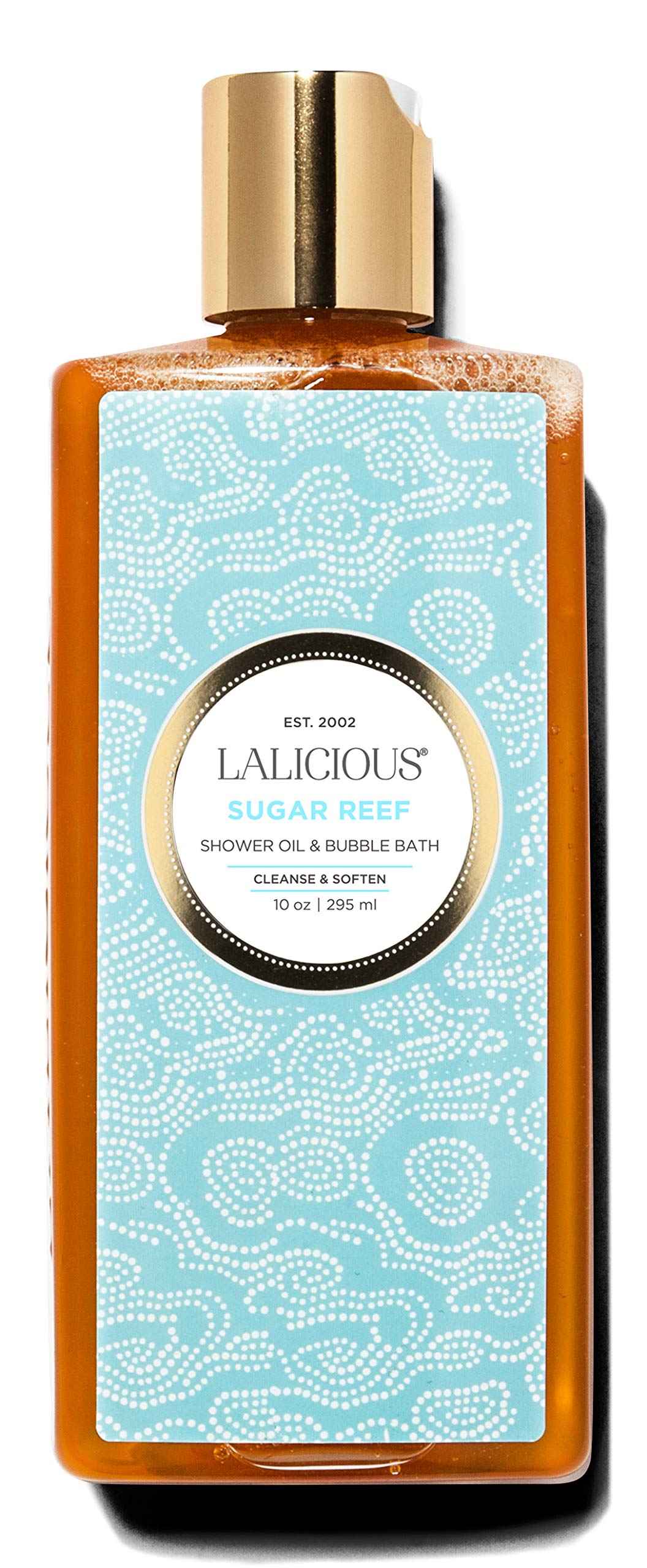 LaLicious Sugar Reef Shower Oil & Bubble Bath - Shower Cleanser with Topical Probiotics & Grapeseed Oil, No Parabens (10oz)