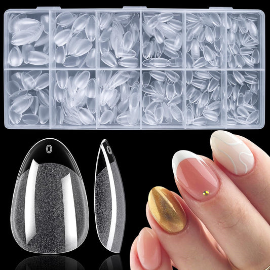 AddFavor 600pcs Short Almond Nail Tips Soft Gel x Nail Tips Full Cover Clear Acrylic Nail Tips for Nail Extension Home DIY Nail Salon