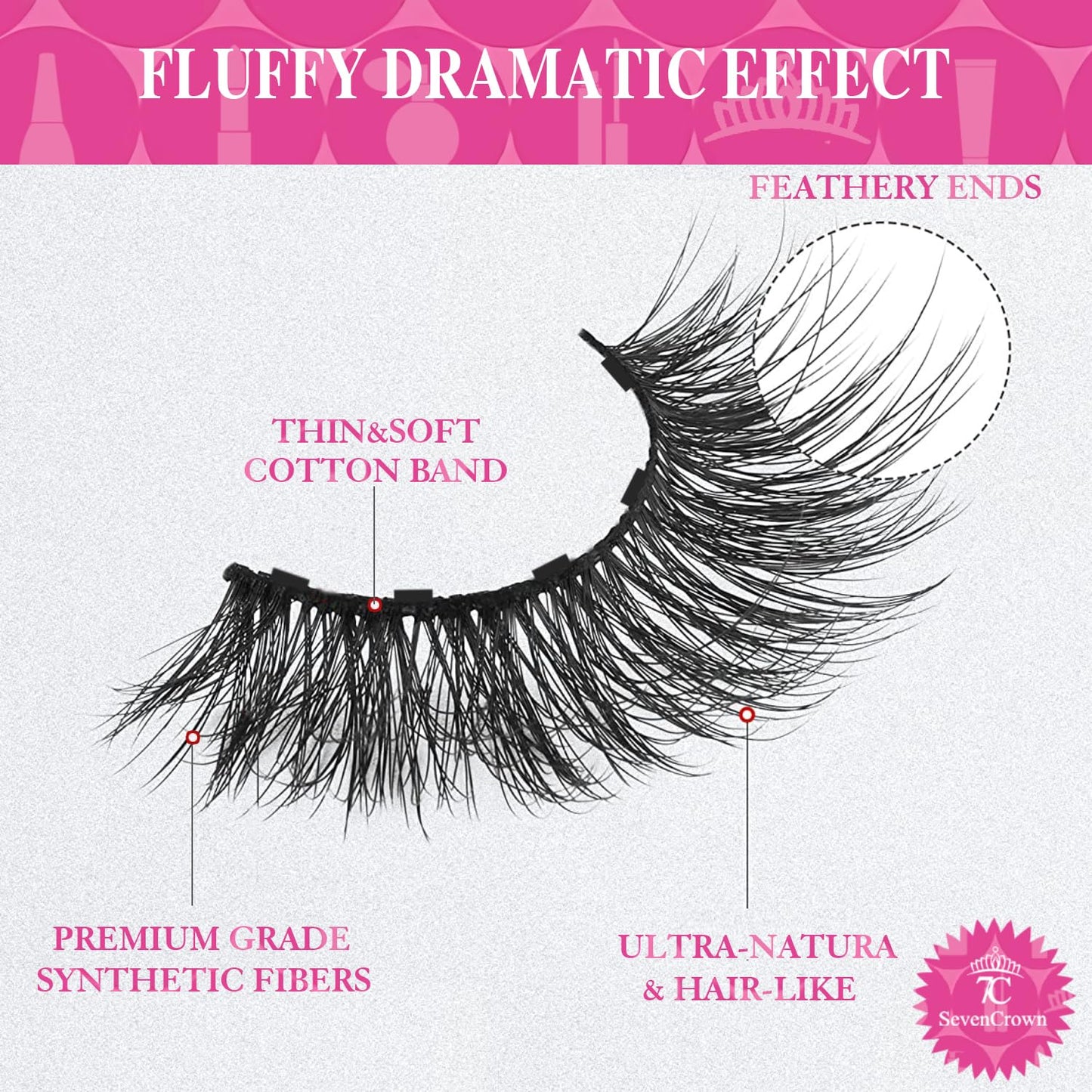 7C SevenCrown Magnetic Eyelashes with Eyeliner Kit 18-21MM Fluffy Dramatic Faux Mink Lashes 10 Pairs Long Luxury Volume Fake Eye Lashes Easy to Apply Cruelty-Free&Vegan