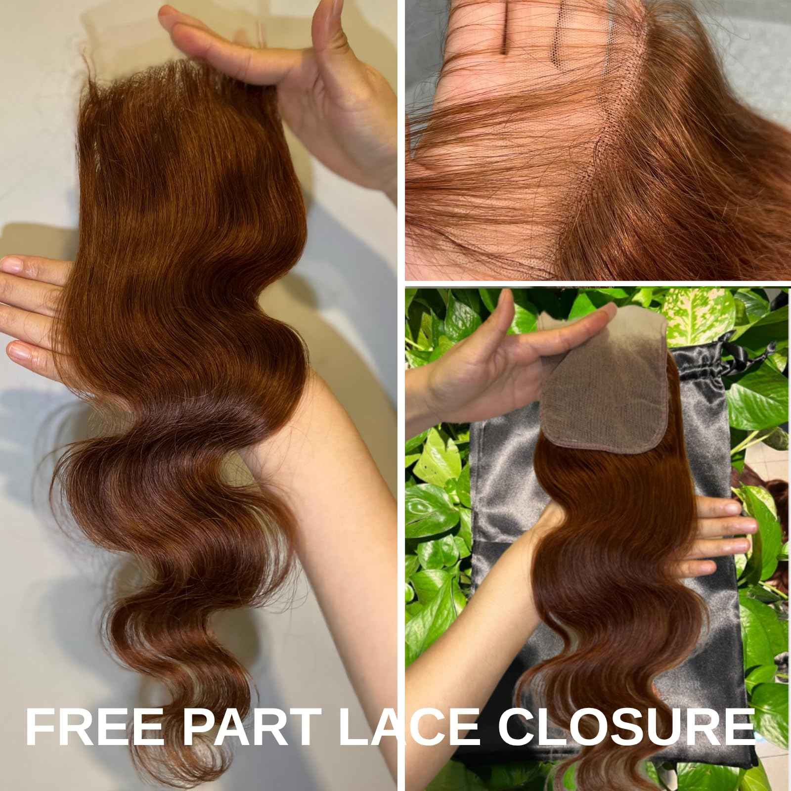 ALHER 33 Reddish Brown Body Wave 4x4 Lace Closure, 12A Copper Brown Colored 4X4 HD Lace Closure Free Part Pre Plucked with Baby Hair, 100% Virgin Remy Human Hair for Black Women 150% Density 10 Inch