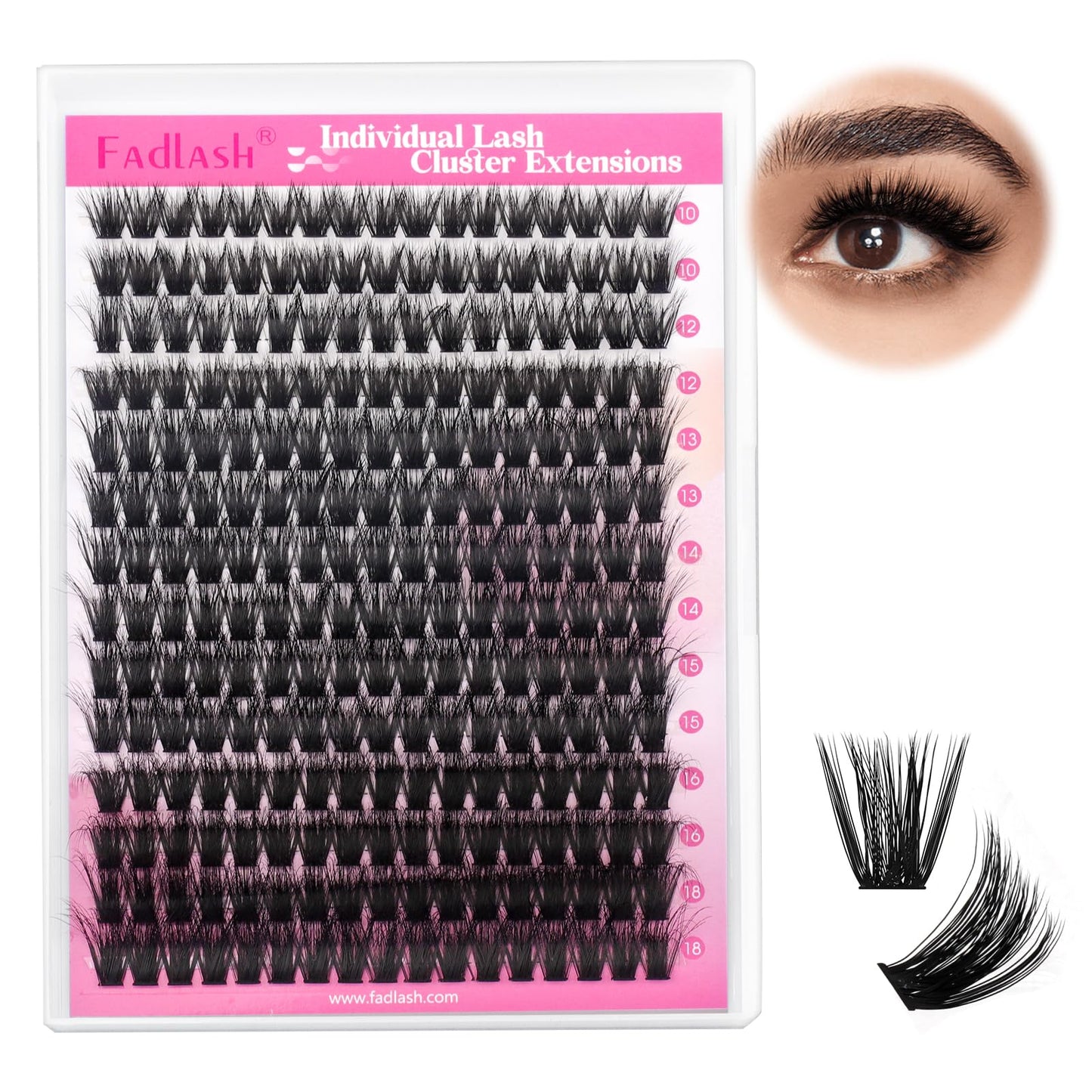 Lash Clusters 80D 255pcs 10-18mm Mixed Tray 3D Effect Fluffy Cluster Lashes D Curl Wispy Individual Lashes False Mink Eyelashes DIY Flat Lash Extension Individual Lashes Cluster (80D-0.07-D,10-18mm)