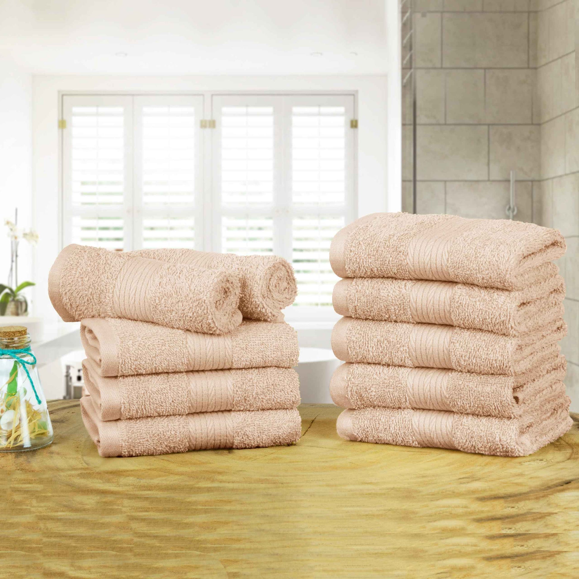 Ample Decor Wash Cloths Pack of 10, Oeko Tex Certified 600 GSM 100% Cotton Soft Absorbent, Premium Quality Durable Machine Washable, Ideal for Bathroom, Pool, Hotel, Spa – Beige