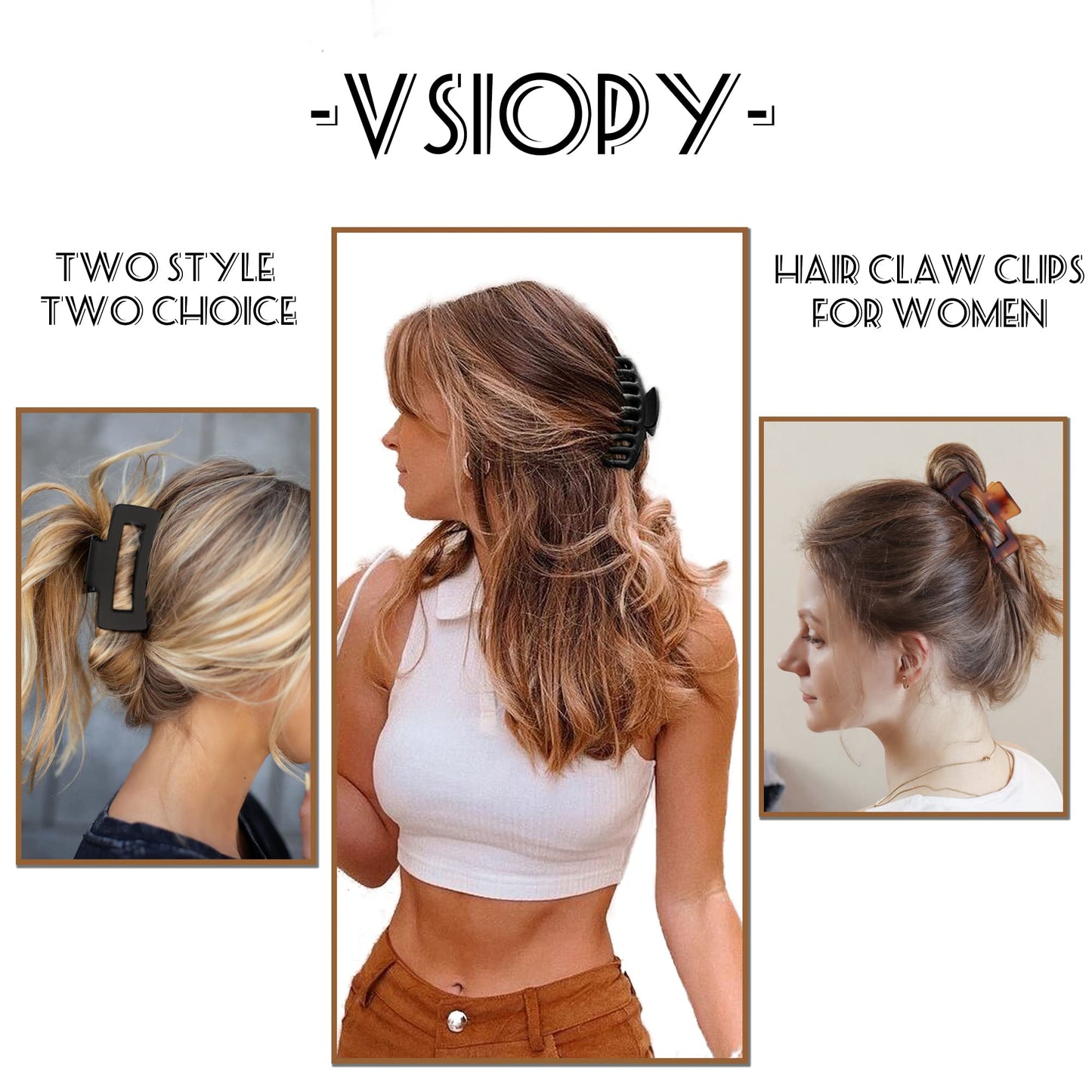 Vsiopy 3.5 Inch Hair Clips for Women - 6 Pack Non Slip Claw Clips for Thick, Long, Fine Hair, Matte Black Jaw Clips