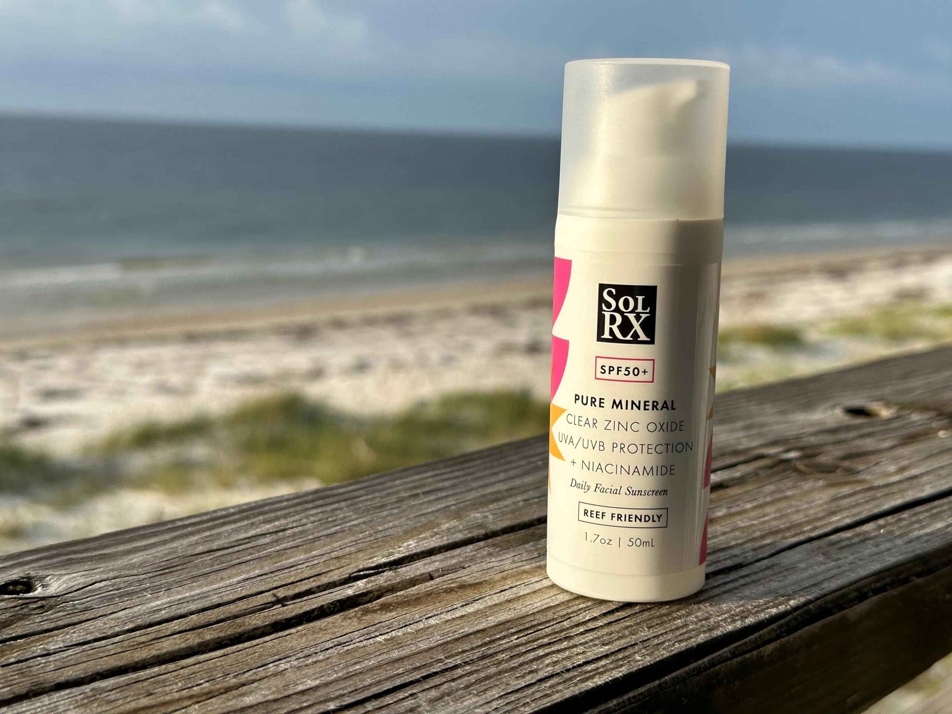 SolRX Pure Mineral SPF 50+ Face Sunscreen - 1.7oz Zinc Oxide Sunscreen with Niacinamide, Daily Facial Sunscreen, Reef Safe Sunscreen