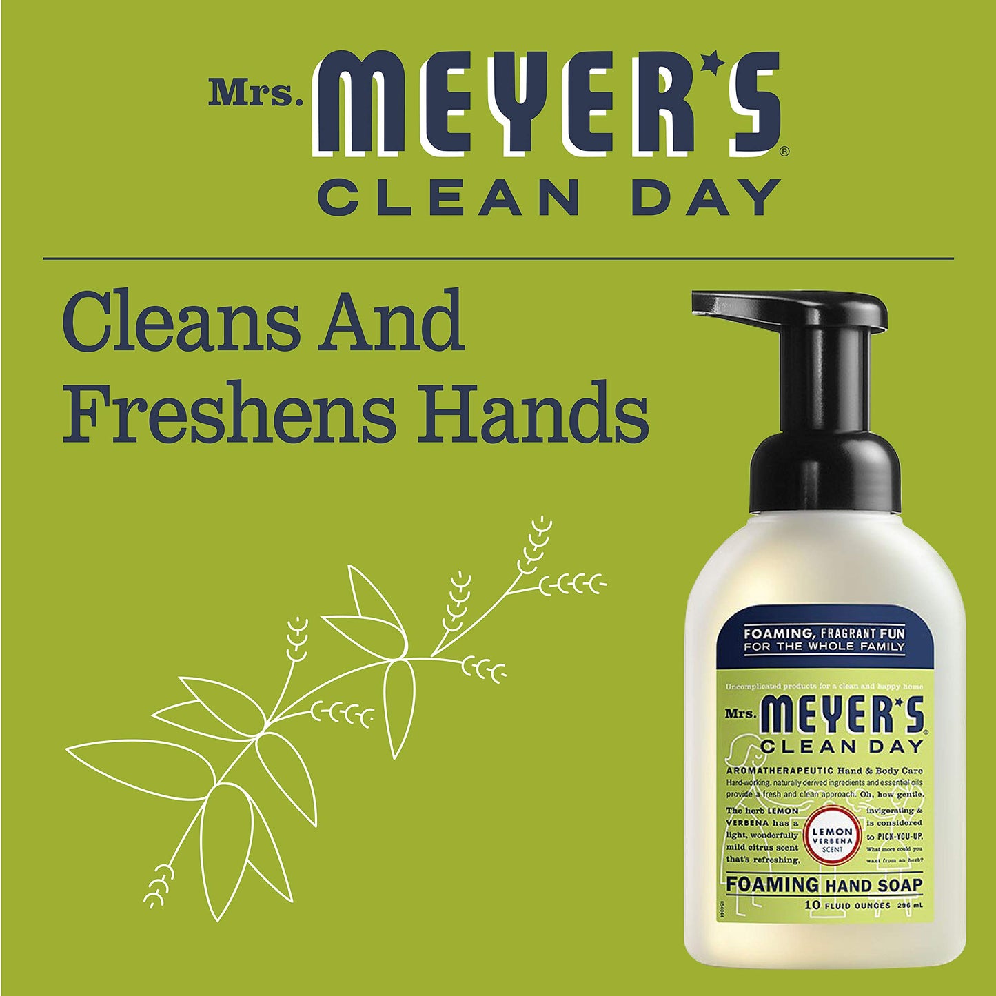 MRS. MEYER'S CLEAN DAY Foaming Hand Soap, Lemon Verbena 10 Fl Oz (Pack of 6)