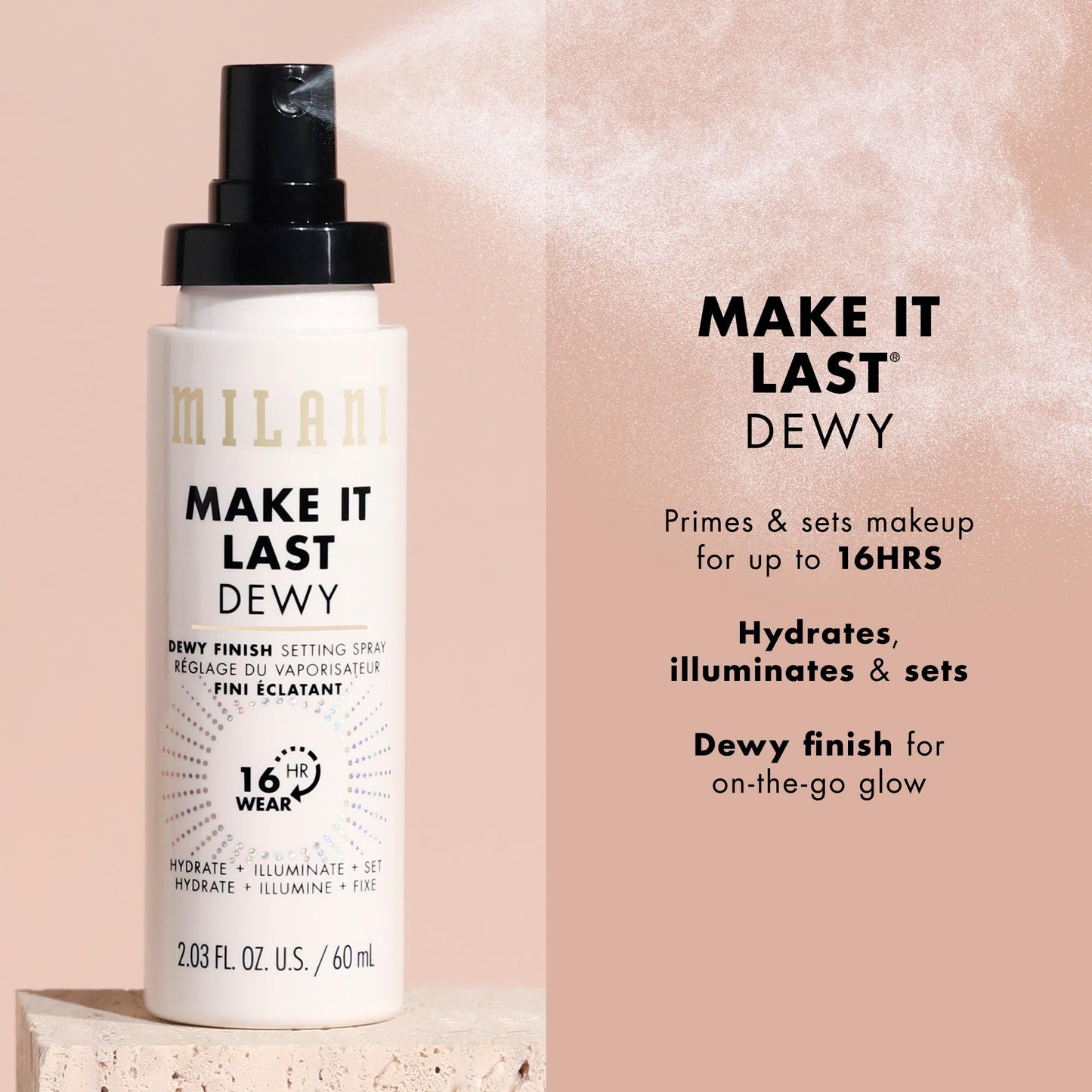 Milani Make It Last Dewy - Dewy Finish Setting Spray - 3 in 1- Hydrate + Illuminate + Set, Makeup Finishing Spray - Makeup Primer & Hydrating Setting Spray - 2 Pack