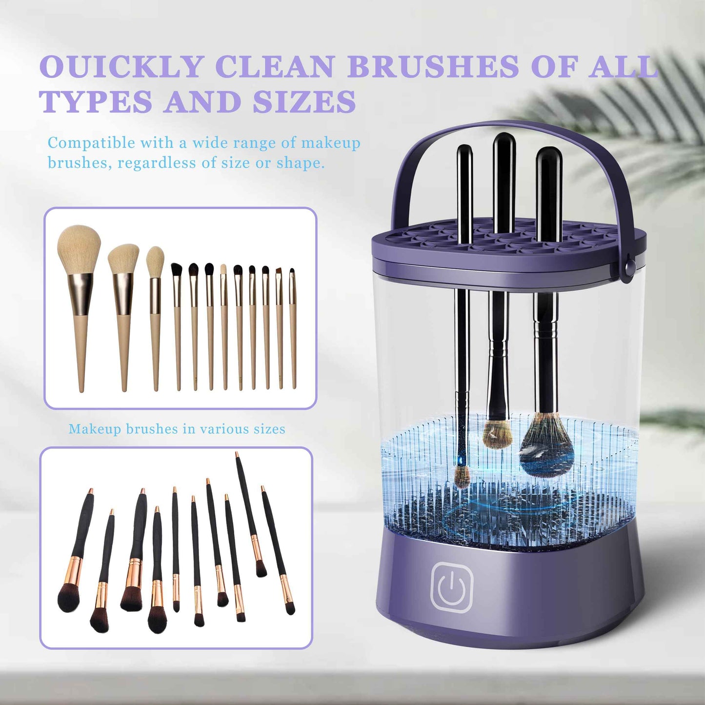 Electric Makeup Brush Cleaner Machine, Automatic Spinning Make up Brush Cleaner with 1200 mAh Rechargeable Battery, Portable Cosmetic Brush Cleaner Dryer Tool for All Size Makeup Brush (Purple)