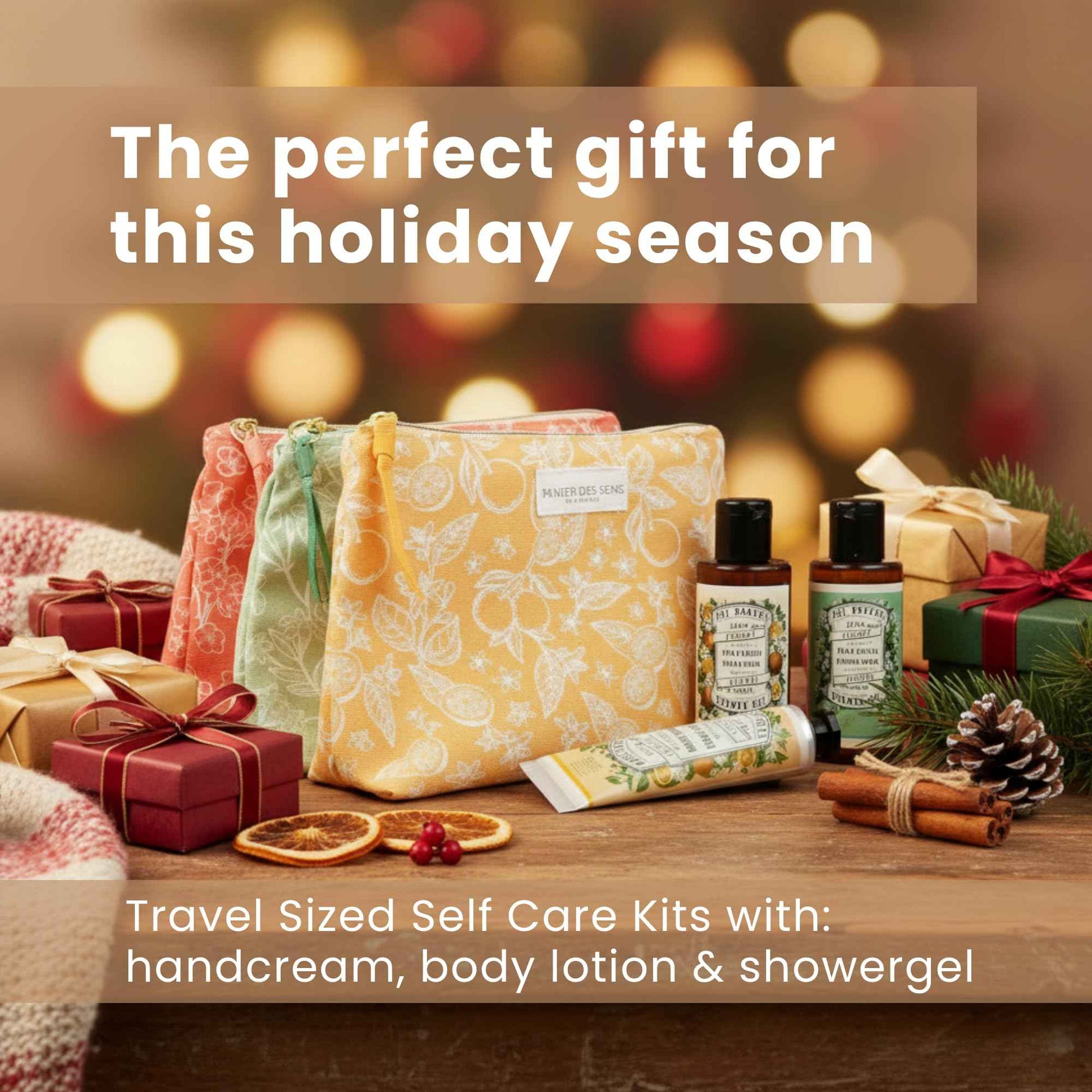 Panier des Sens - Travel Pouch Orange Blossom Gift Set - Shower Gel 3.3 fl oz + Body Lotion 3.3 fl oz + Hand Cream 1 fl oz - 97% Natural Ingredients - Made in France, Vegan Friendly Body Care