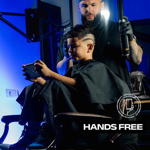 Barber Strong The Junior Hands-Free Barber Cape for Kids, Hair Repelling and Static-Reducing Material, Flexible Elastic Neckband, Water Resistant Fabric, Oversized for Complete Coverage - Black