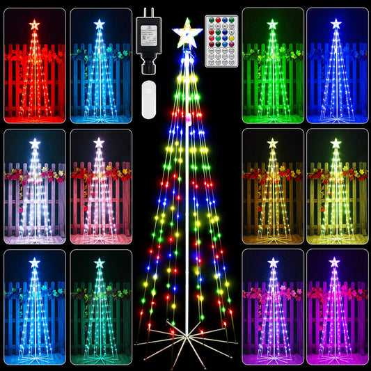 ShineShine Christmas Tree Lights 6FT 170 LED,RGB 34 Modes Color Changing Outdoor String Light with Remote, IP65 Waterproof Christmas Lights for Outside Indoor Yard Porch Decorations