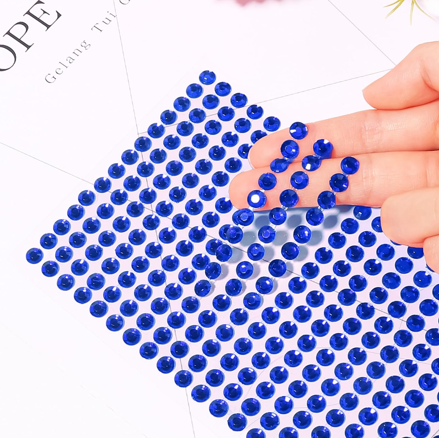 3555PCS Rhinestone Stickers for Crafts, Self Adhesive Gem Stickers 3/4/5/6/8 MM Face Jewels Stick on Bling Pearls for Face Eye Nail Hair Body Makeup Crafts DIY Scrapbooking Embellishments (Dark Blue)