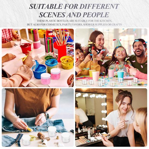 Patelai 48 Pack 2 oz Clear Plastic Jars with White Lids Empty Containers Round Clear Plastic Jars Wide-mouth Refillable Storage Organizers for Cosmetics Lotions Butters Slime Making and Food Storage