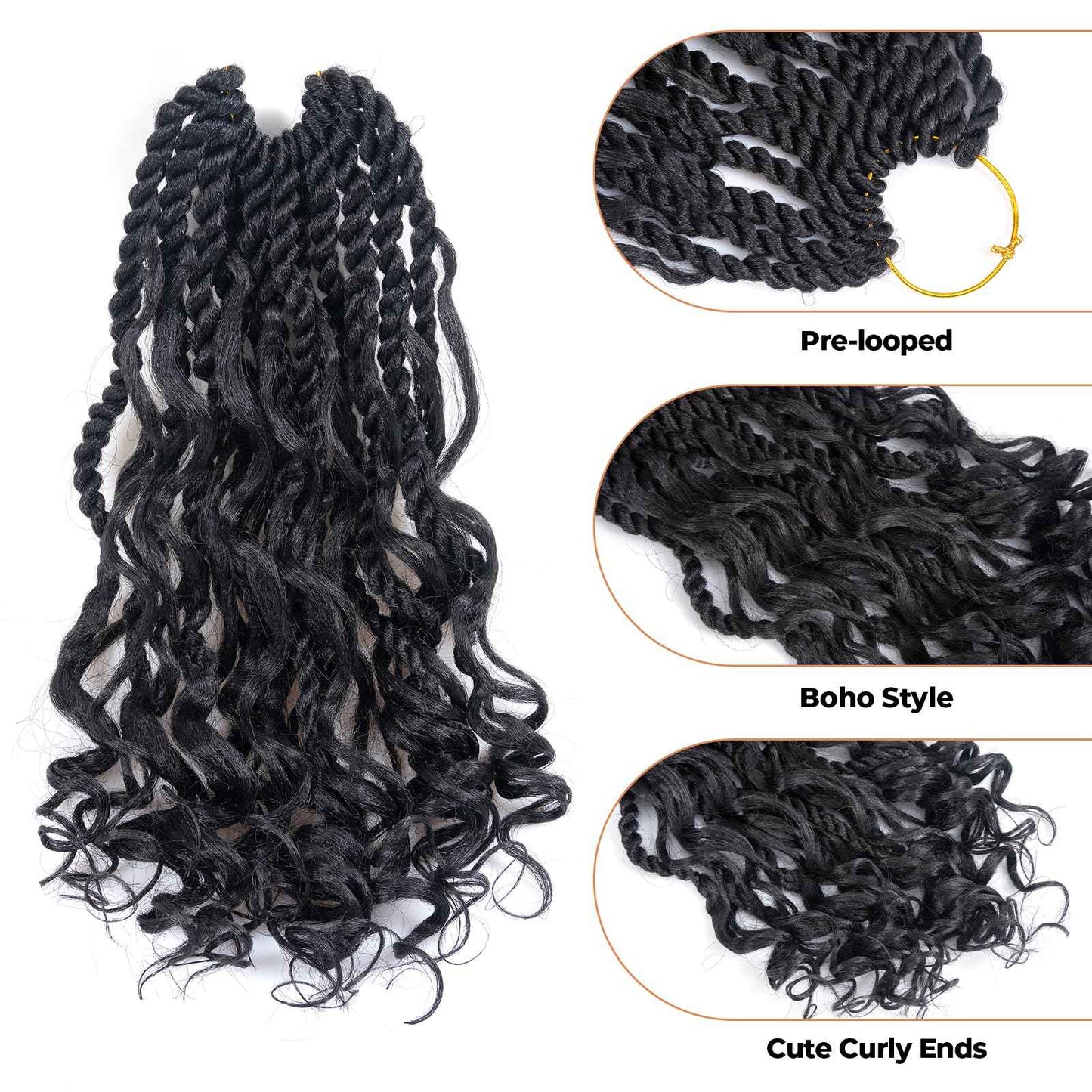 ToyoTress Boho Island Twist Crochet Hair - 14 Inch 8 Packs Natural Black Boho Havana Twist Crochet Braids Synthetic Braiding Hair (14 Inch,1B-8P)