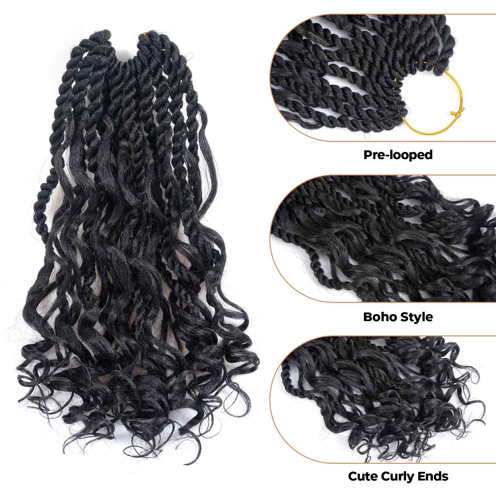 ToyoTress Boho Island Twist Crochet Hair - 14 Inch 8 Packs Natural Black Boho Havana Twist Crochet Braids Synthetic Braiding Hair (14 Inch,1B-8P)