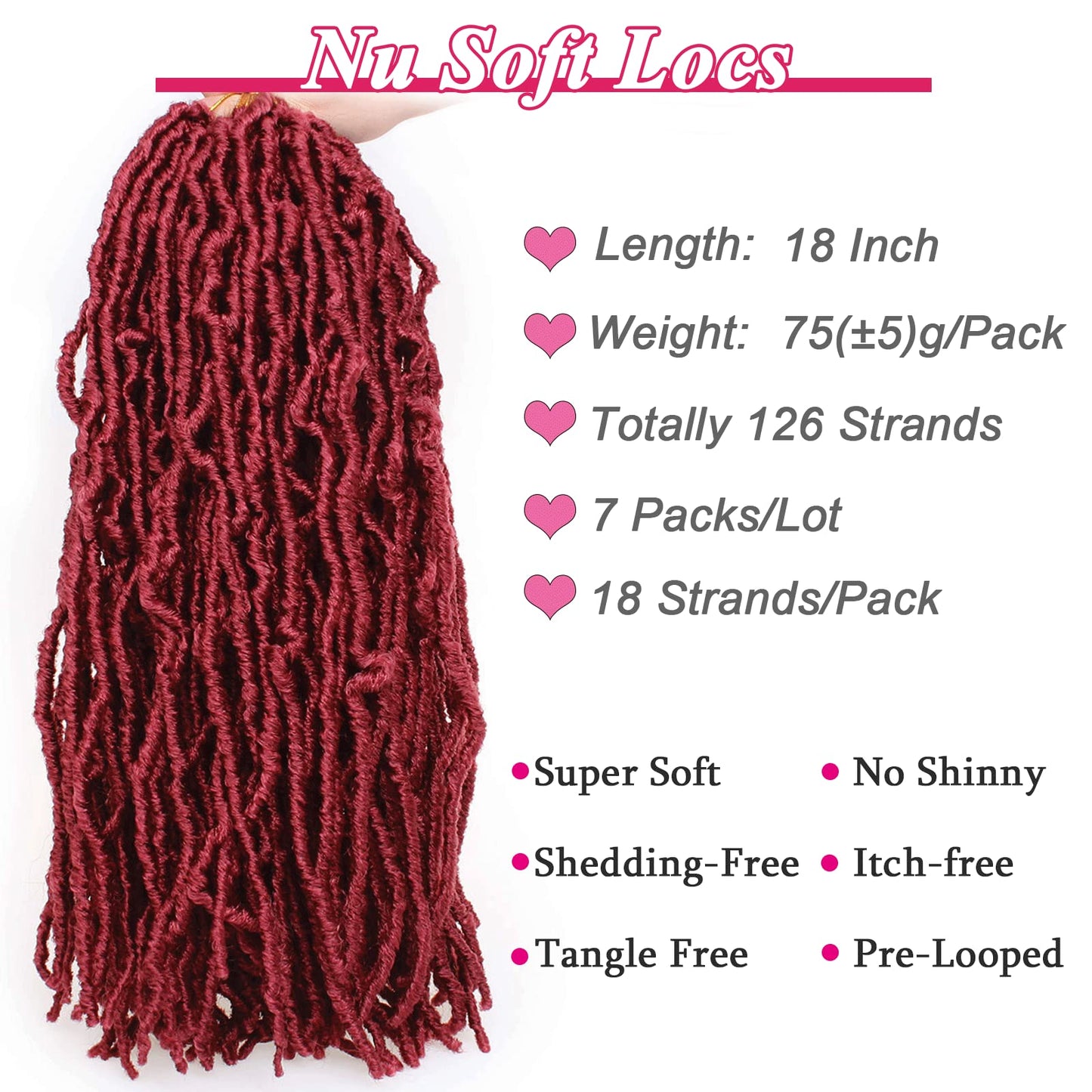 Leeven 18 Inch 7 Packs Synthetic New Soft Locs Crochet Hair 126 Roots Burgundy Messy Faux Locs Crochet Braids Hair For Women Curly Wavy Goddess Faux Locs Afro Roots Hair Extensions BUG#