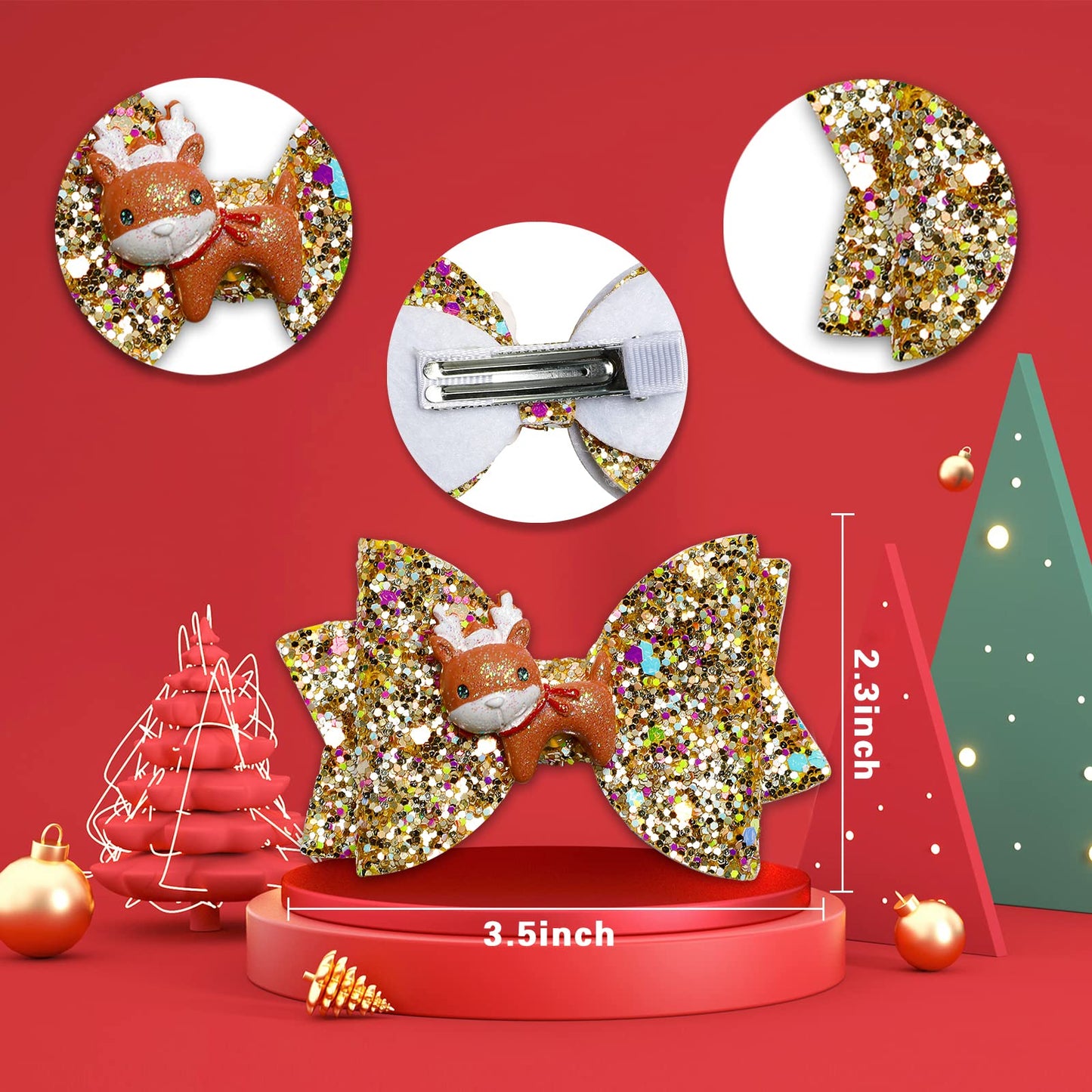 8pcs Christmas Hair Clip Glitter Sequined Christmas Santa Bow Clips Christmas Tree, Snowflower Elk Bow Hair Barrettes Hairpin Christmas Tree Accessories Christmas Birthday Gifts for Girls Women