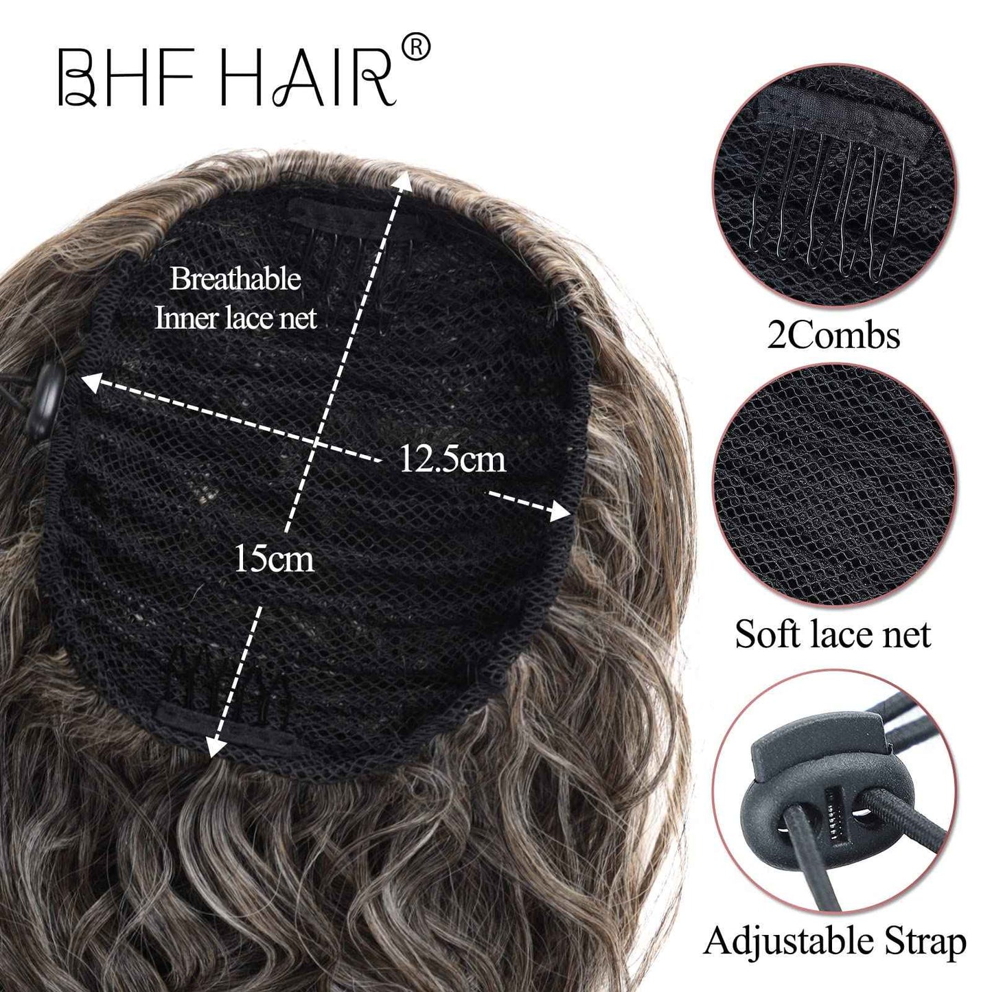 BHF HAIR Curly Drawstring Ponytail Extension 26 Inch Wavy Ponytail Clip in Curly Synthetic long Hair Extensions for Women(Brown to Blonde 6OZ)
