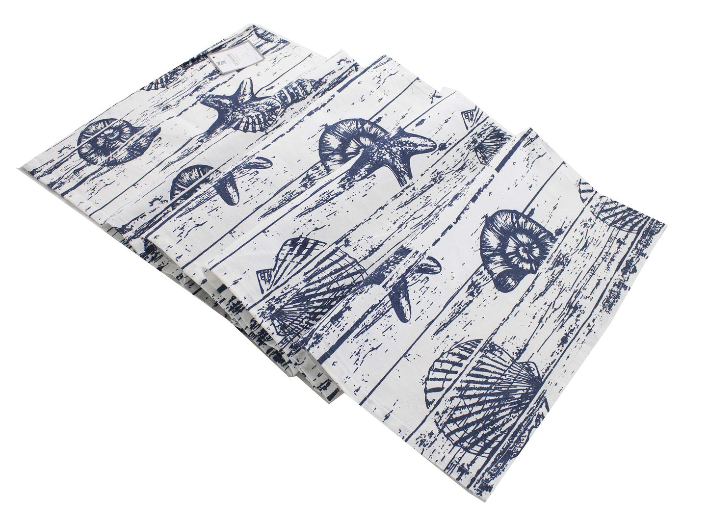 Captiva Island Fennco Styles Collection Nautical Seashell Wood Grain 100% Pure Cotton 14 x 72 Inch Table Runner – Indigo Table Runner for Wedding Banquets, Special Events and Home Décor