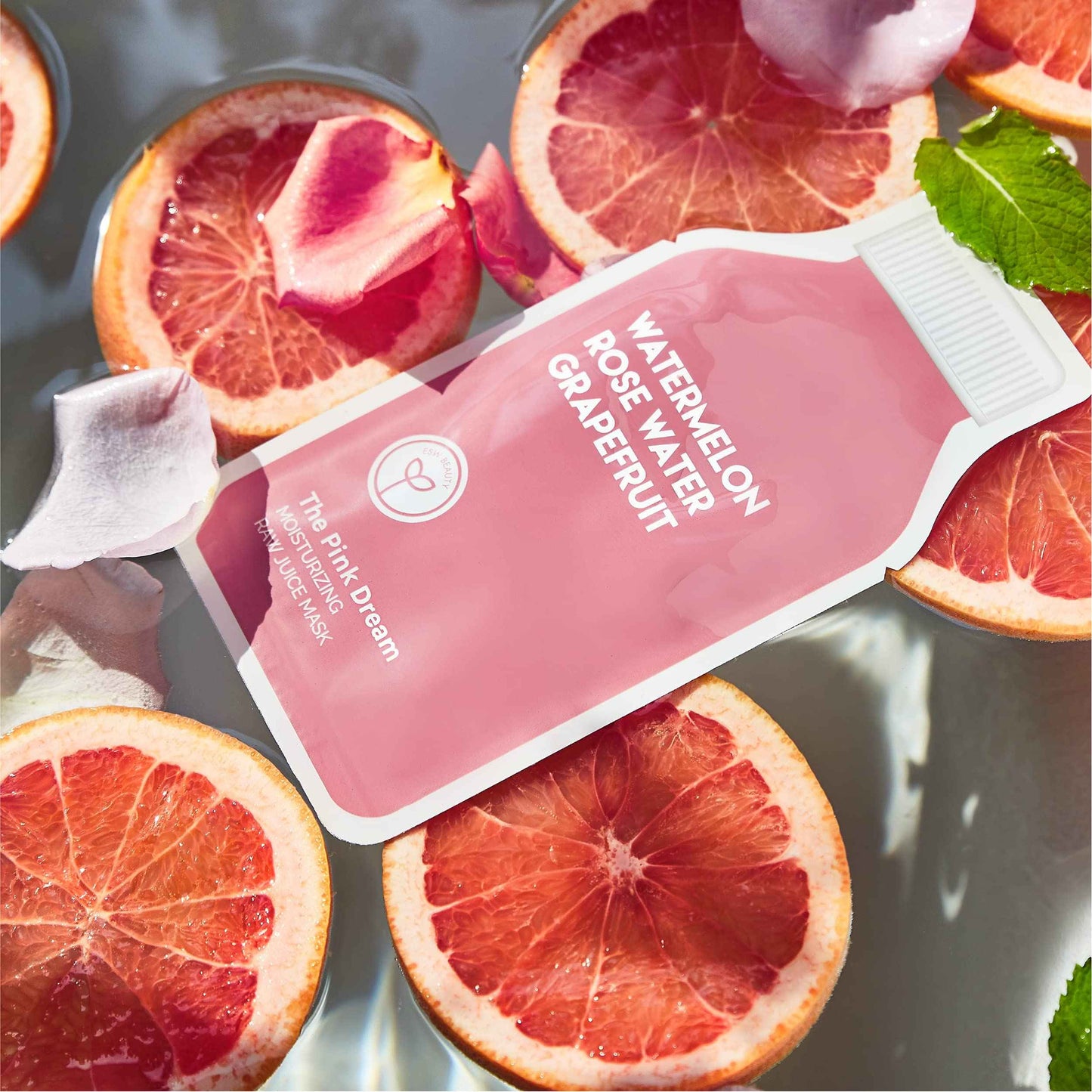 ESW Beauty The Pink Dream - Moisturizing Raw Juice Face Mask (6-Pack) - Hydrating with Watermelon, Rose Water & Grapefruit for Dry, Sensitive Skin - Vitamins C & E for Radiance