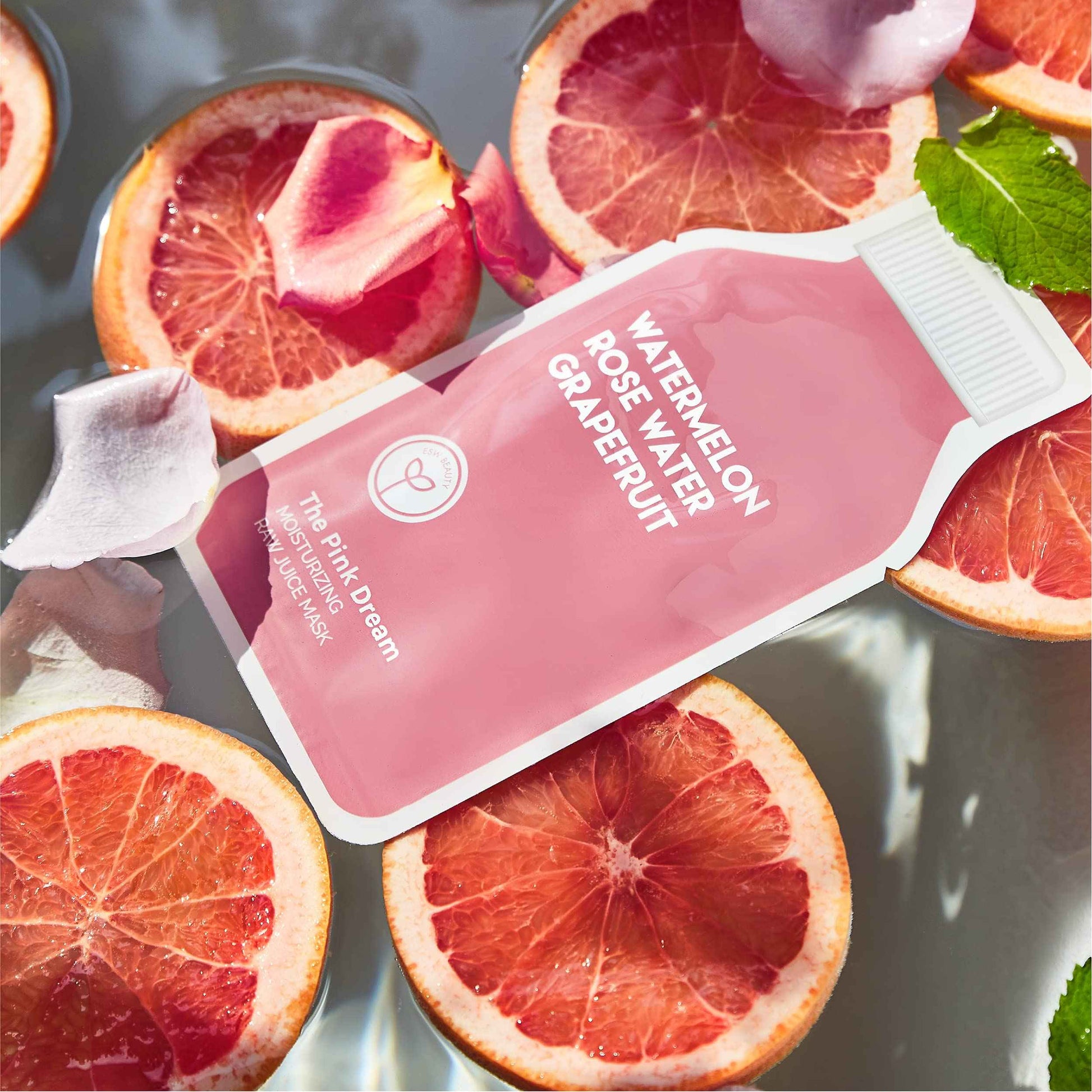 ESW Beauty The Pink Dream - Moisturizing Raw Juice Face Mask (6-Pack) - Hydrating with Watermelon, Rose Water & Grapefruit for Dry, Sensitive Skin - Vitamins C & E for Radiance