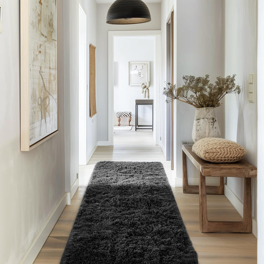 Ophanie Runner Rug for Hallway, 2x6 Bedroom Black Runner Rugs, Non Slip Fluffy Soft Shaggy Bedside Carpet for Kids Girls Boys Home Decor Aesthetic, Dorm Nursery