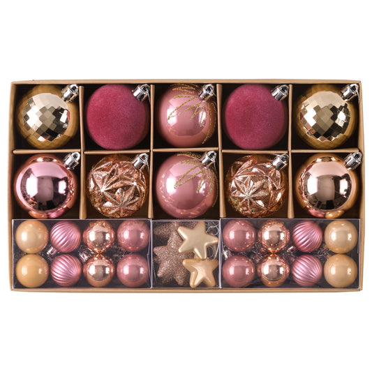 DecorbyHannah 50ct Christmas Ornaments Set, Pink Gold Christmas Tree Ornaments Decorations, Assorted Shatterproof Decorative Hanging Ball Ornaments for Small Tree, Home Party Decor