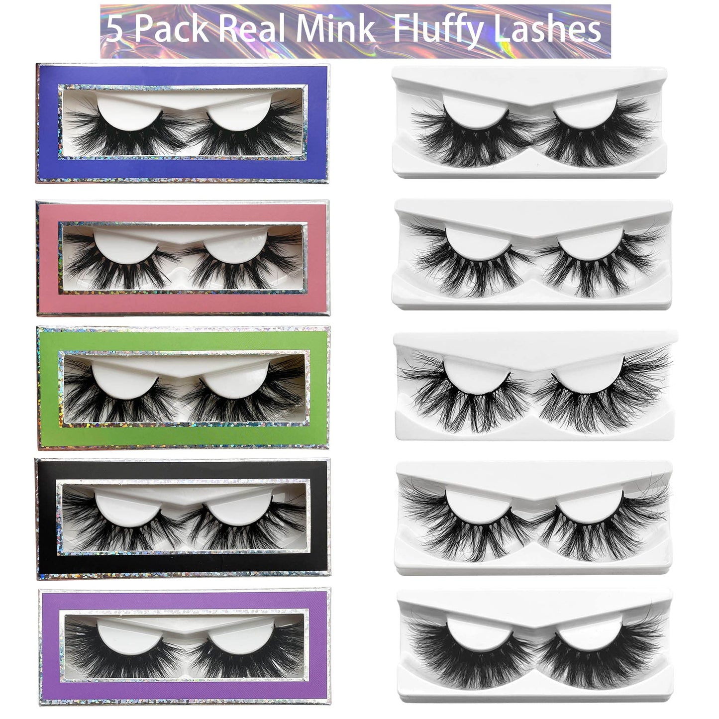 Mink Lashes Bulk 20mm Lashes Fluffy Yasnai Eyelashes, Real Mink Lashes 5 Styles 5 Pairs Wispy Long 9D EyeLashes Wholesale