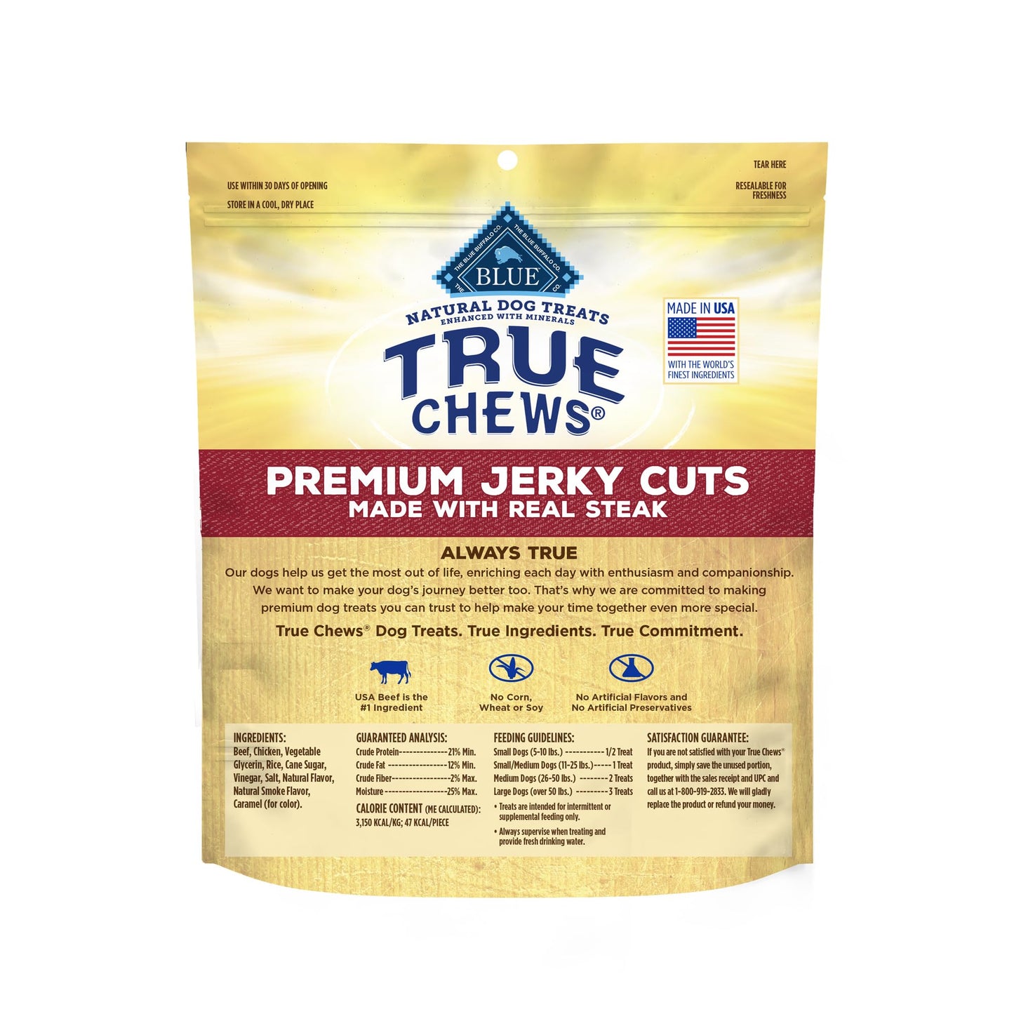 Blue Buffalo True Chews Premium Jerky Cuts Dog Treats, Made in the USA with Natural Ingredients, Beef, 20-oz. Bag